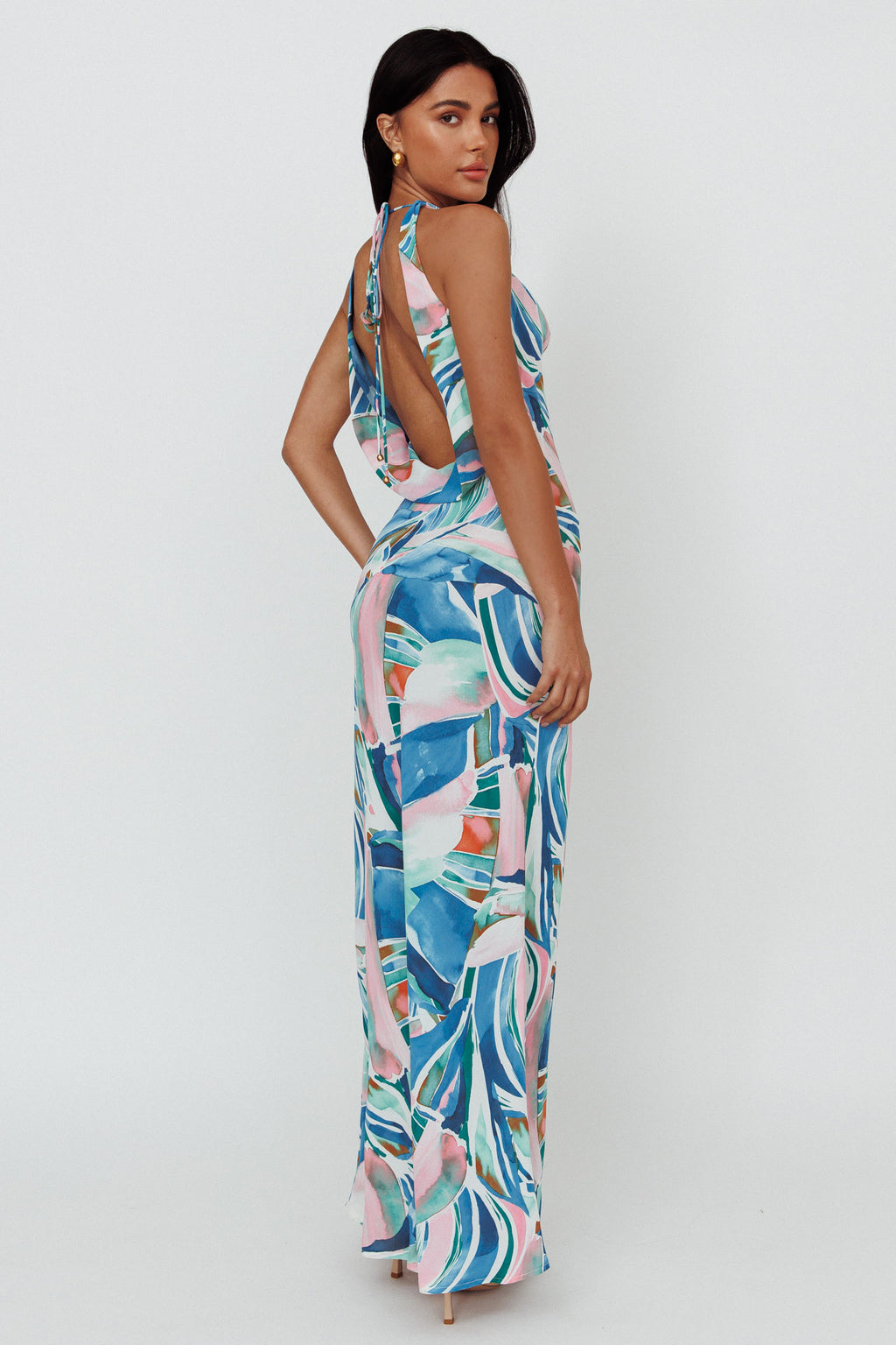 Cassiopeia Open Back Maxi Dress Abstract Blue by Selfie Leslie