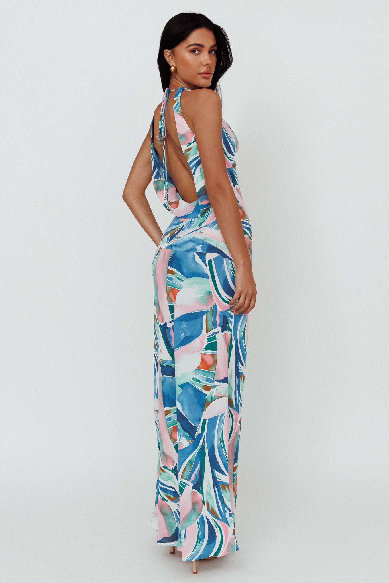 Cassiopeia Open Back Maxi Dress Abstract Blue by Selfie Leslie
