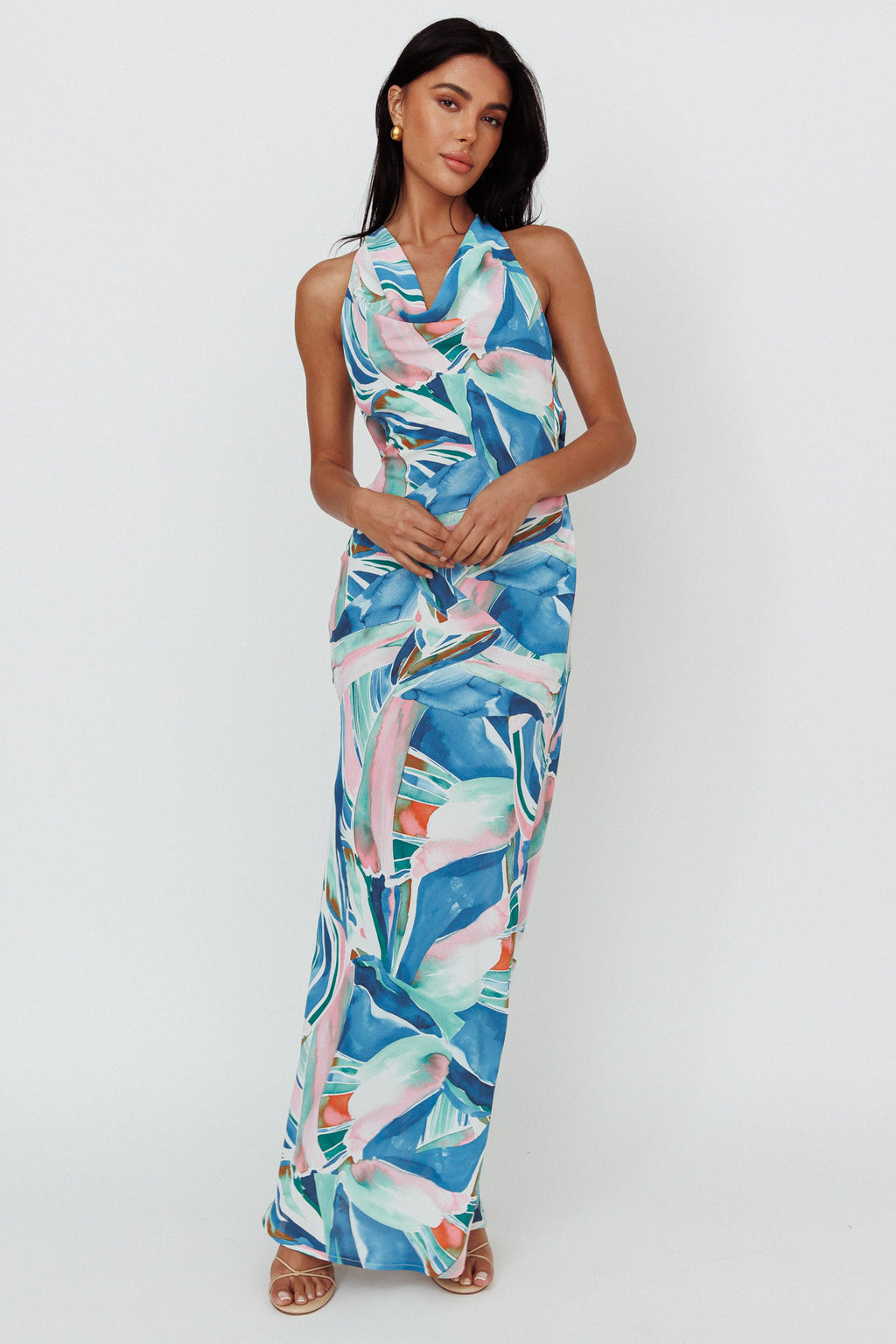 Cassiopeia Open Back Maxi Dress Abstract Blue by Selfie Leslie