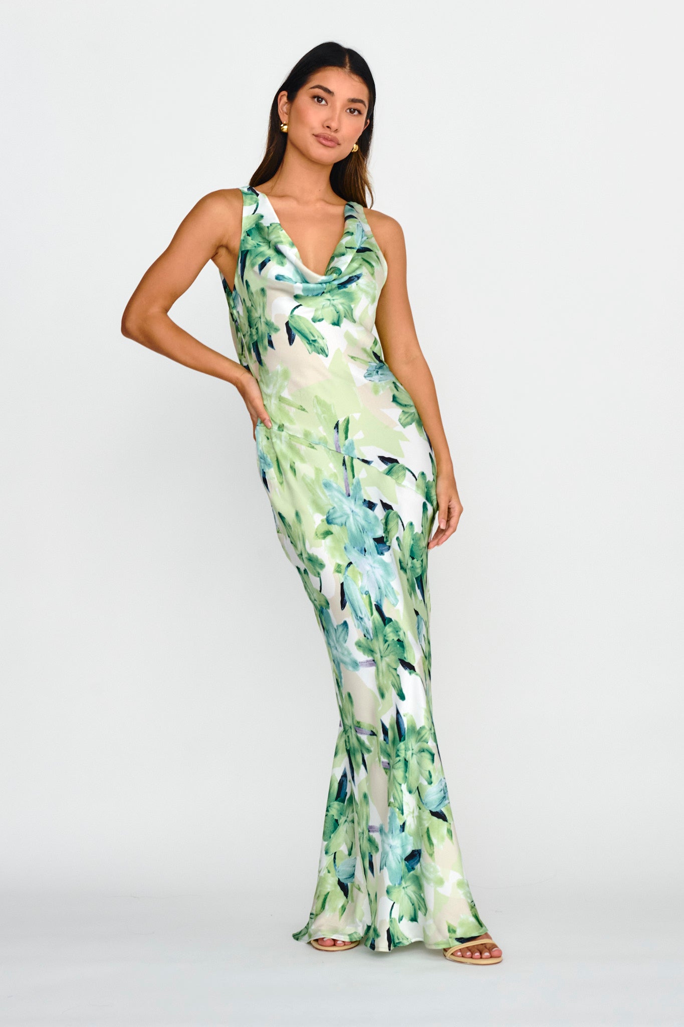 Cassiopeia Open Back Maxi Dress Lily Print Blue by Selfie Leslie