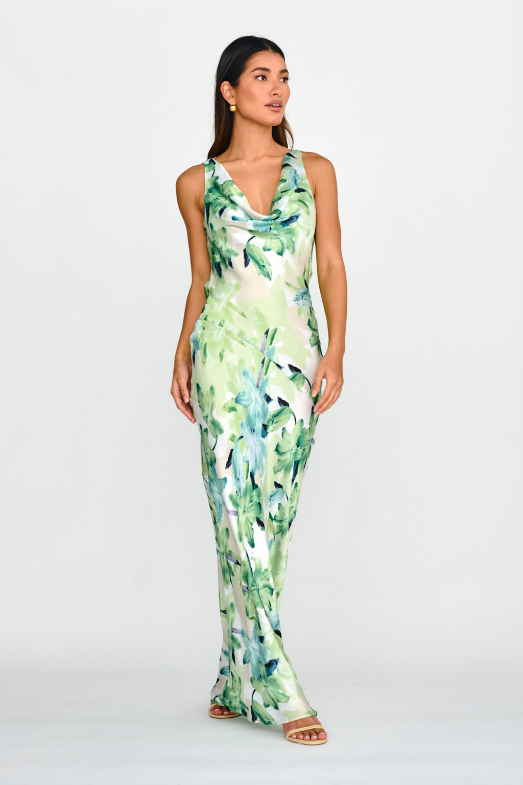Cassiopeia Open Back Maxi Dress Lily Print Blue by Selfie Leslie