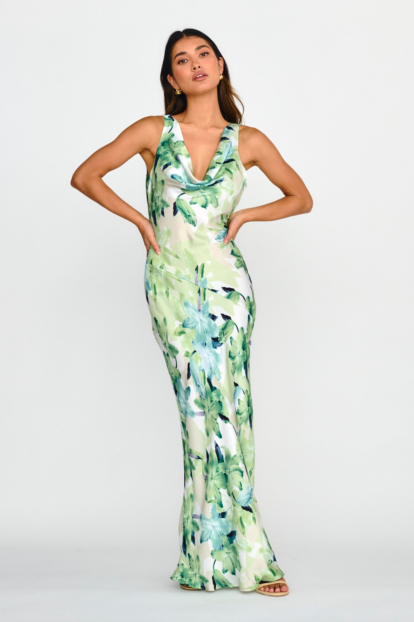 Cassiopeia Open Back Maxi Dress Lily Print Blue by Selfie Leslie