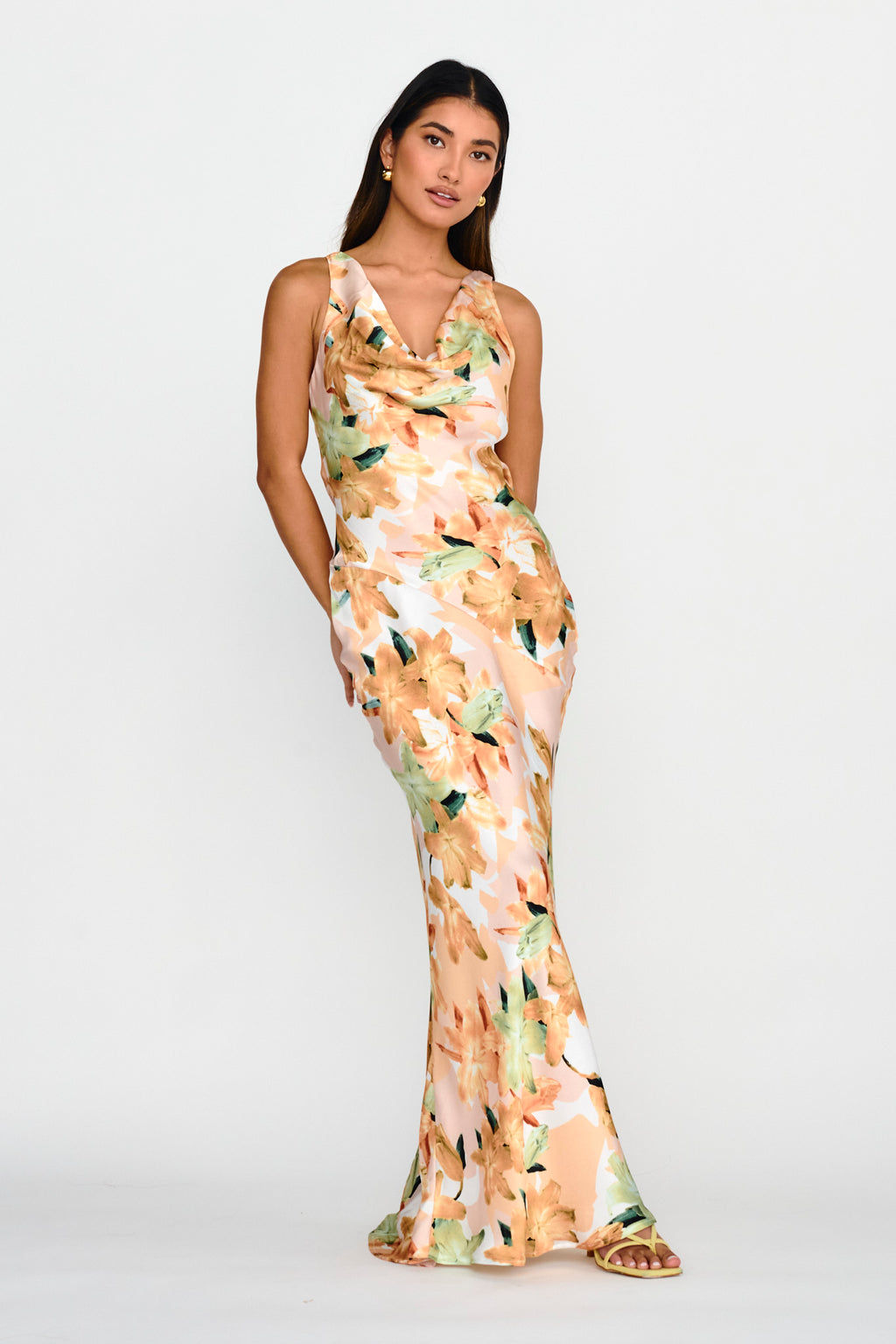Cassiopeia Open Back Maxi Dress Lily Print Yellow by Selfie Leslie