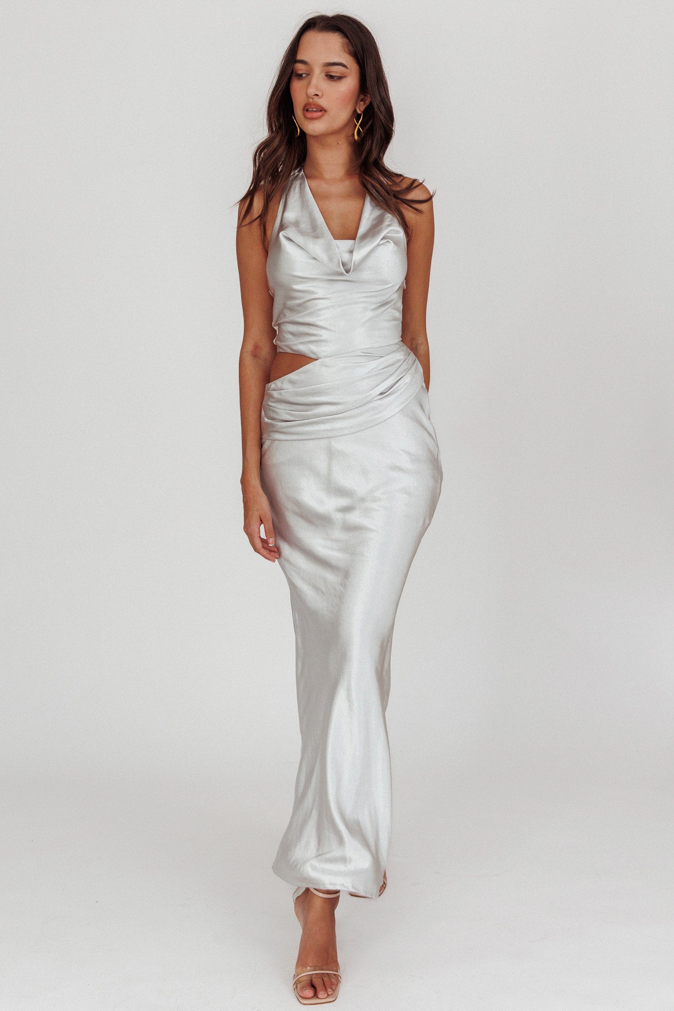 halter neck cutout dress Halter Neck Gown with Cut-Out and High Slit 44496