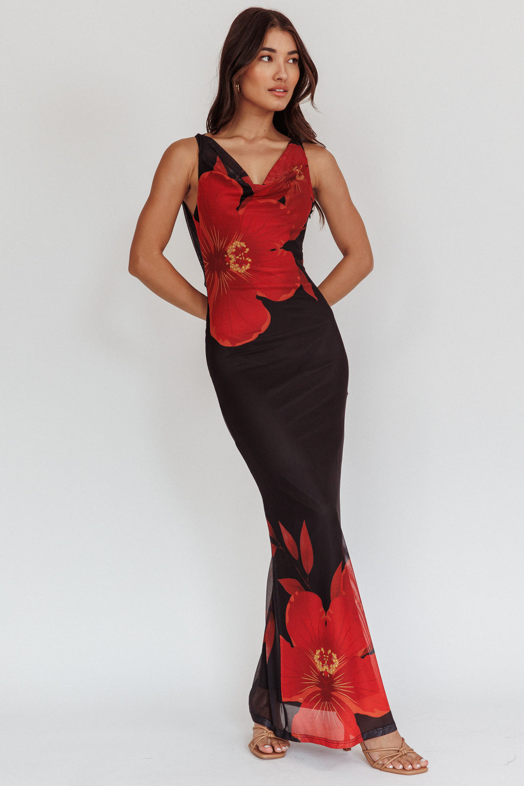 Cassiopeia Open Back Maxi Dress Hibiscus Black | Selfie Leslie Cassiopeia Open Back Maxi Dress Hibiscus Black | Selfie Leslie
