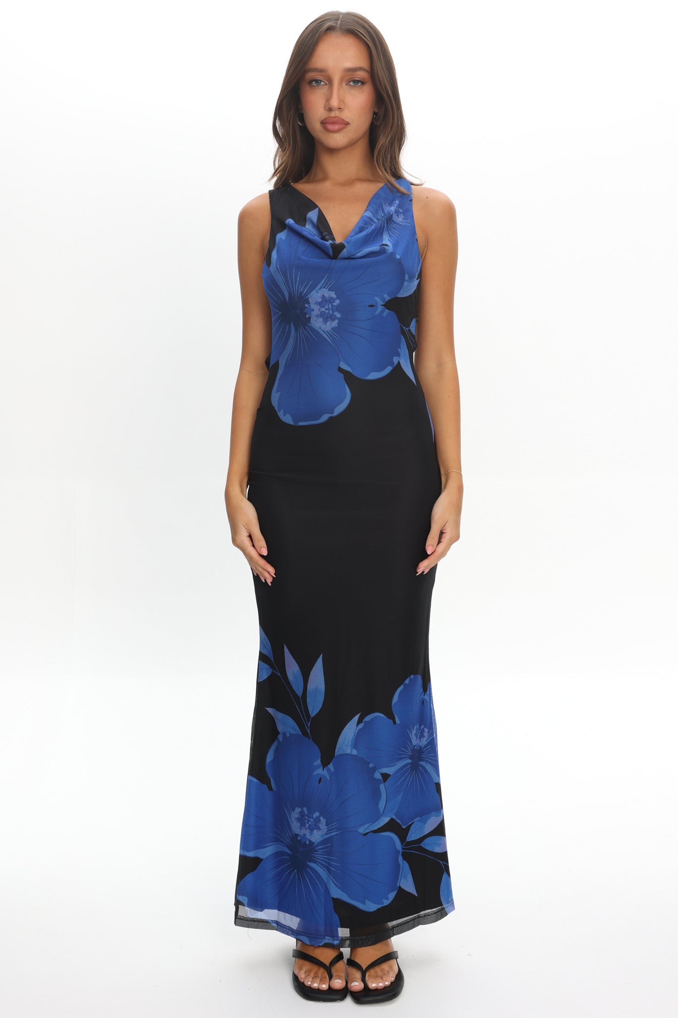 Cassiopeia Open Back Maxi Dress Hibiscus Blue– Selfie Leslie
