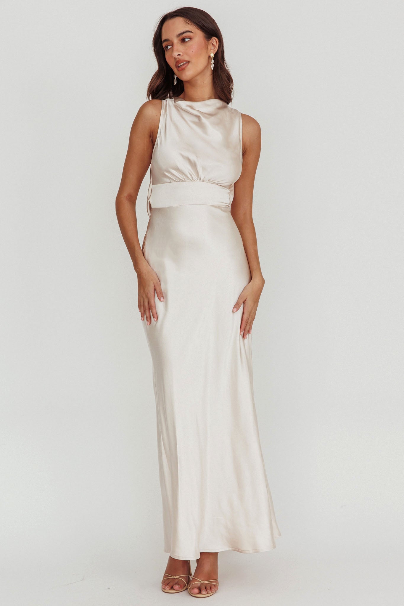 Isabella Satin Maxi Dress Champagne Isabella Satin Maxi Dress Champagne