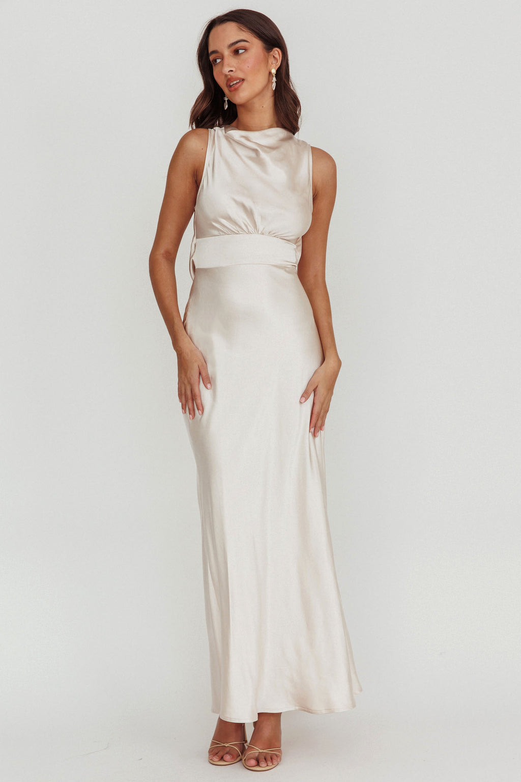 Isabella Satin Maxi Dress Champagne by Selfie Leslie