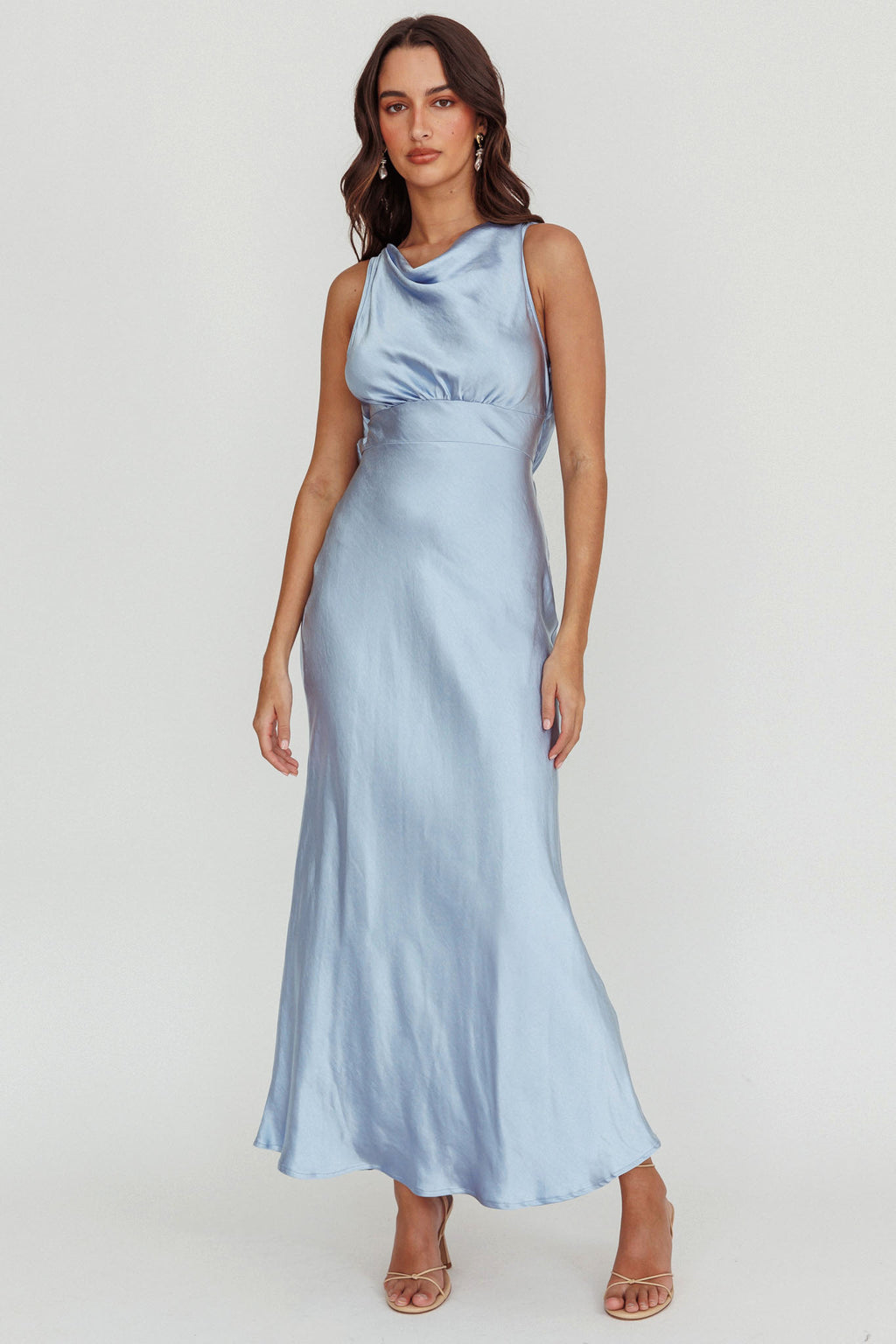 Isabella Satin Backless Maxi Dress Ocean by Selfie Leslie