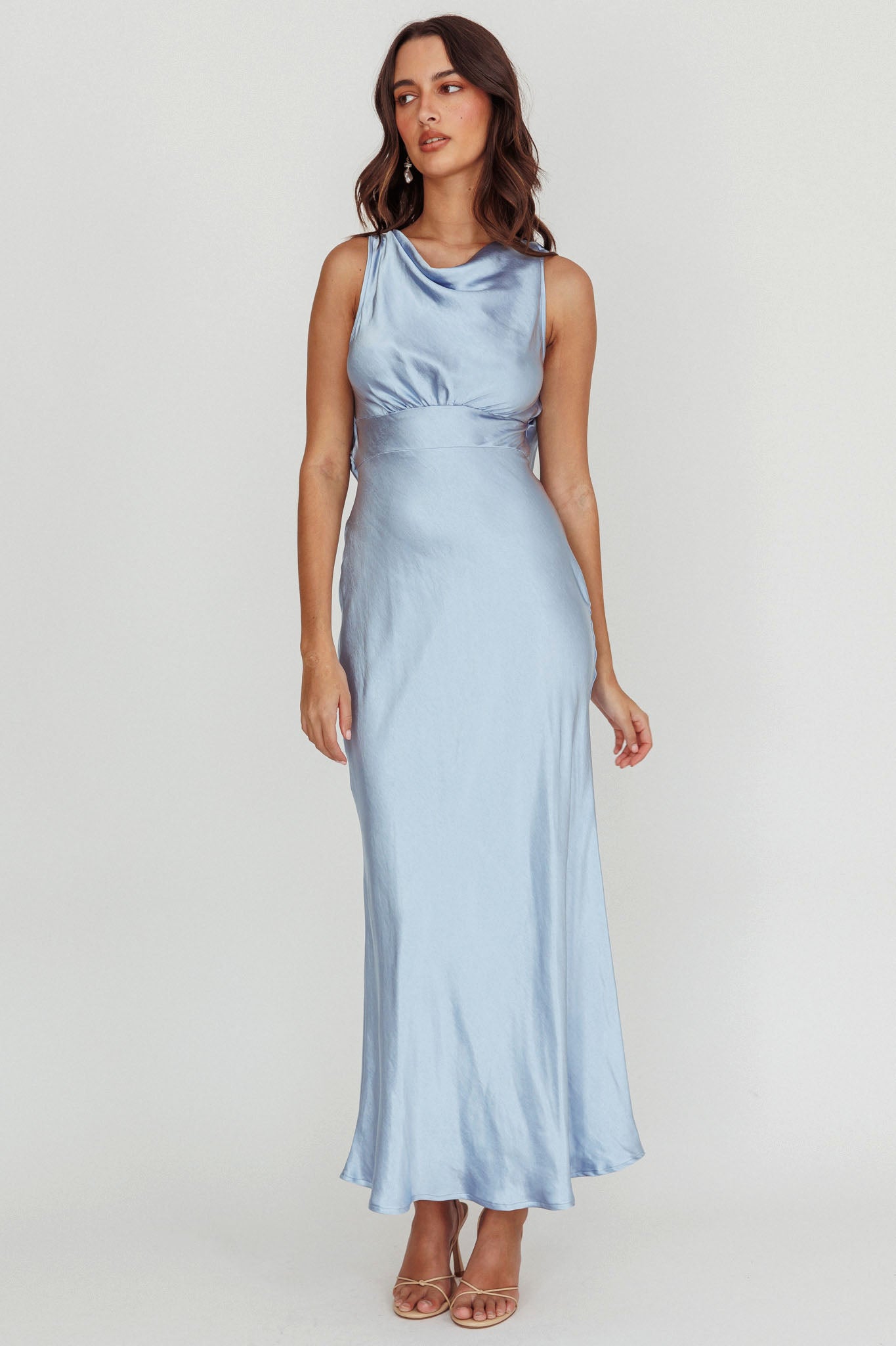 Isabella Satin Backless Maxi Dress Ocean by Selfie Leslie