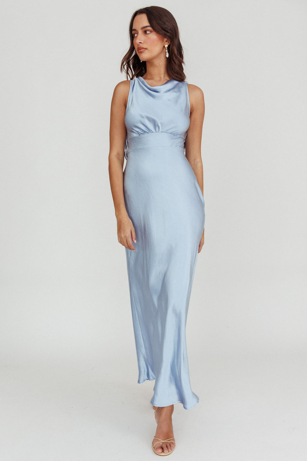 Isabella Satin Backless Maxi Dress Ocean by Selfie Leslie
