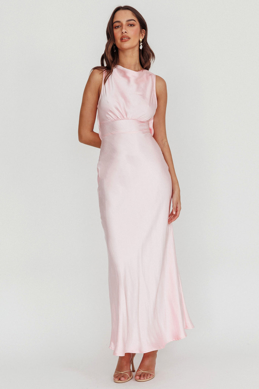 Isabella Satin Backless Maxi Dress Pink by Selfie Leslie