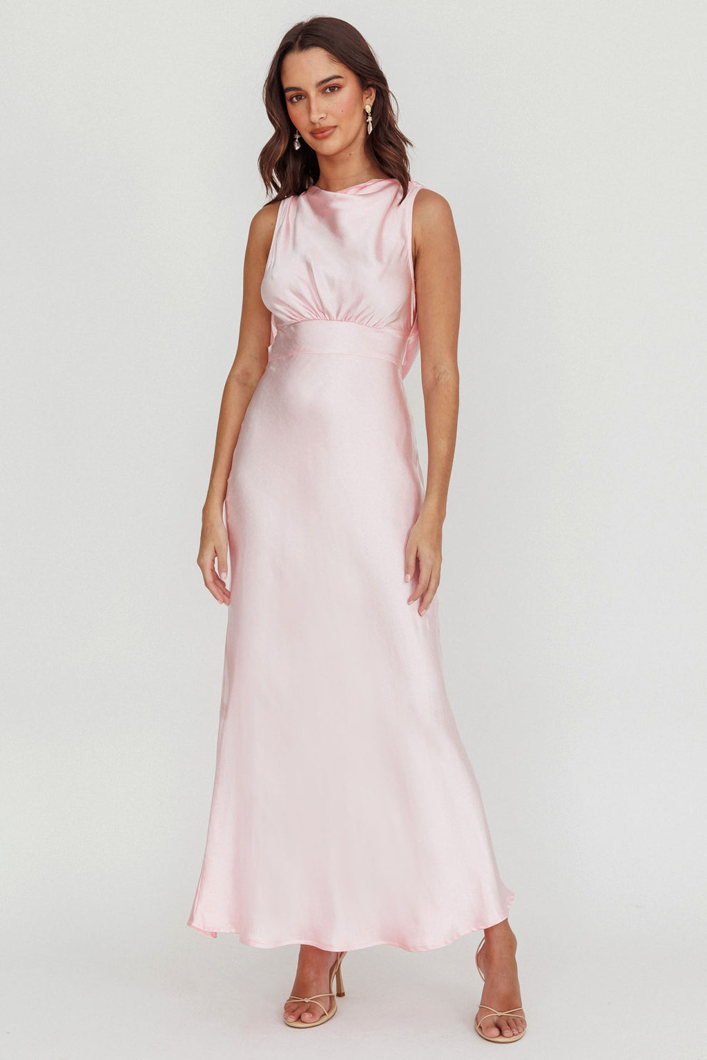Isabella Satin Backless Maxi Dress Pink by Selfie Leslie