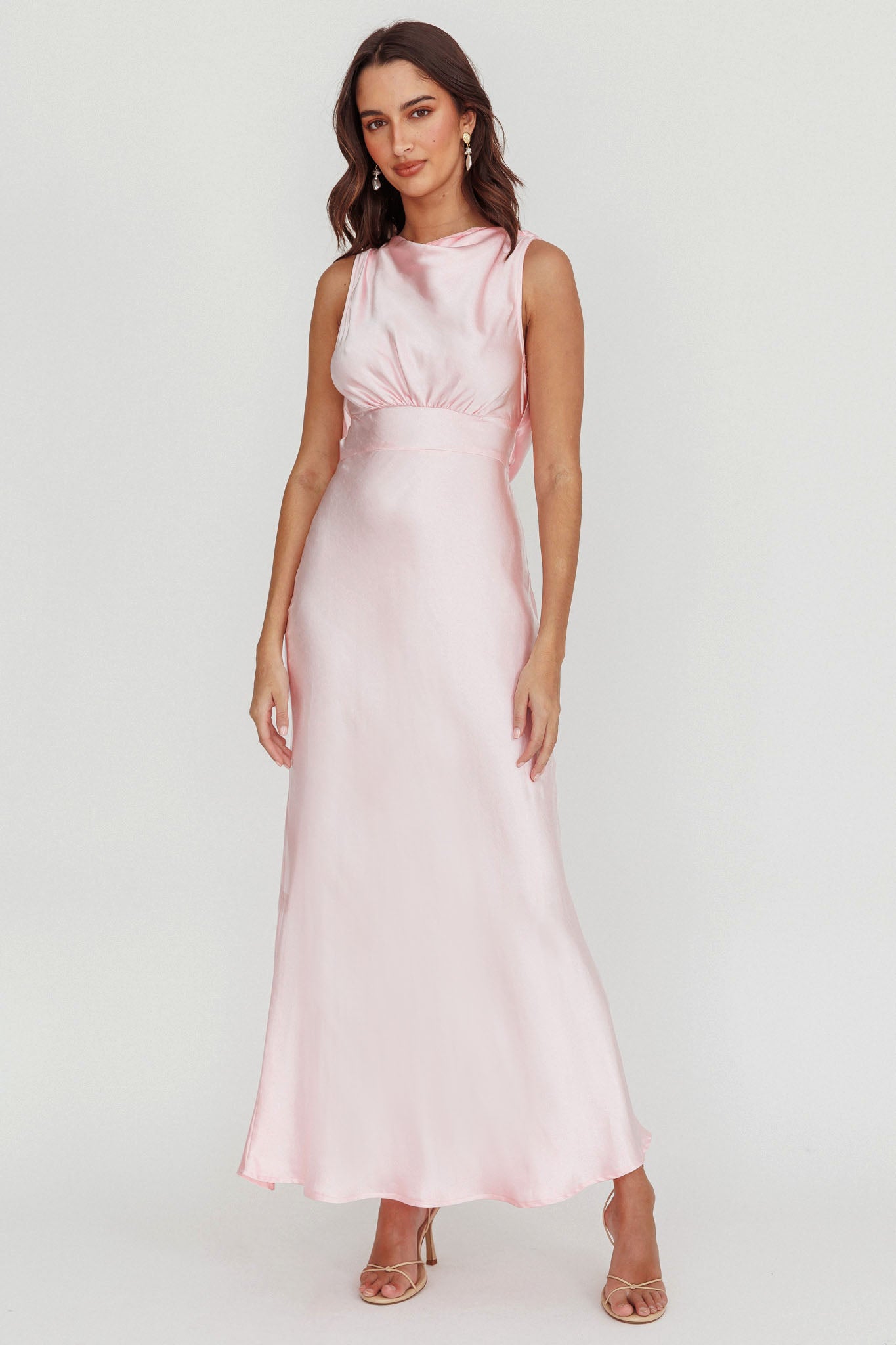 Isabella Satin Backless Maxi Dress Pink by Selfie Leslie