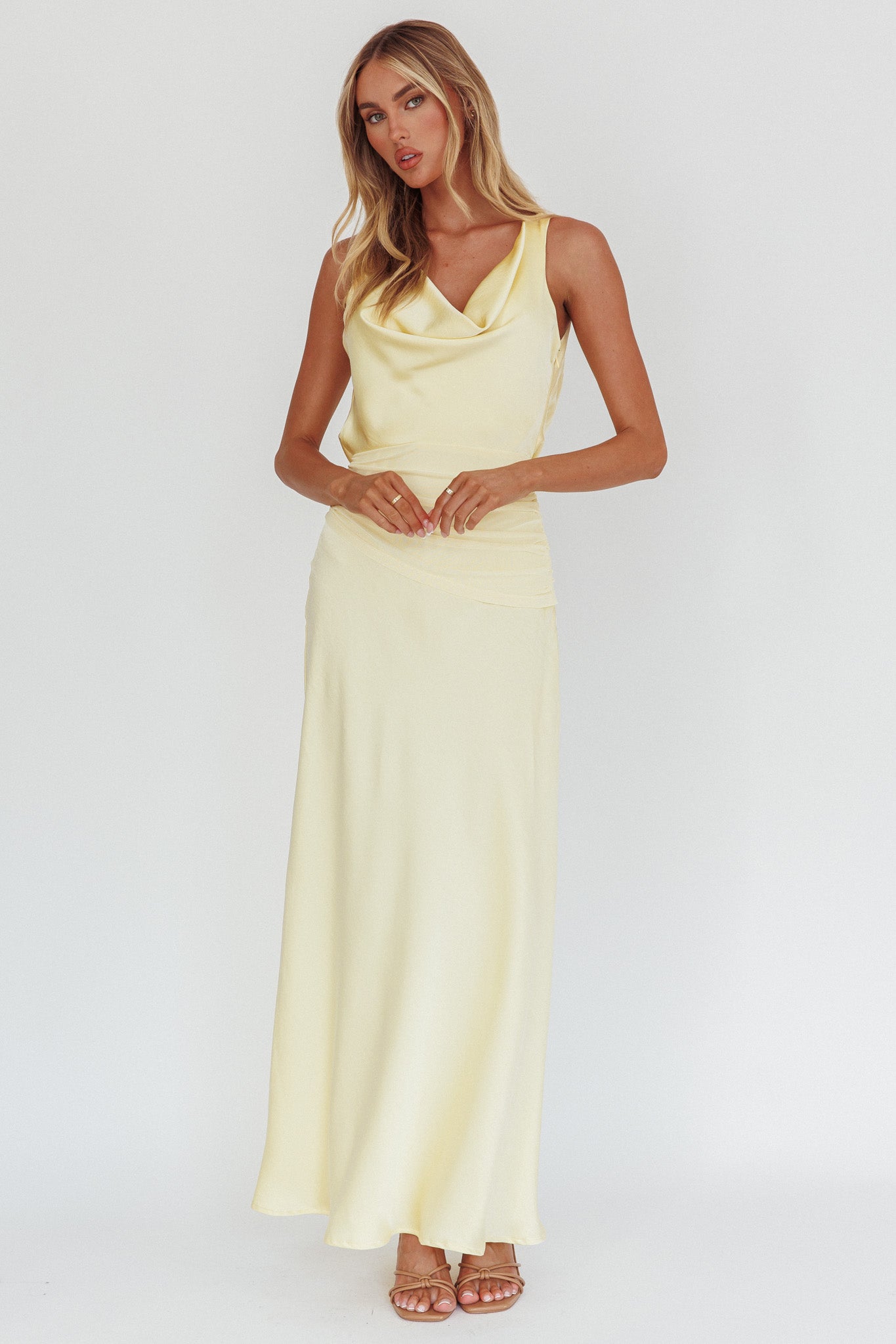 Isabella Open Cowl Back Maxi Dress Butter M Isabella Open Cowl Back Maxi Dress Butter M