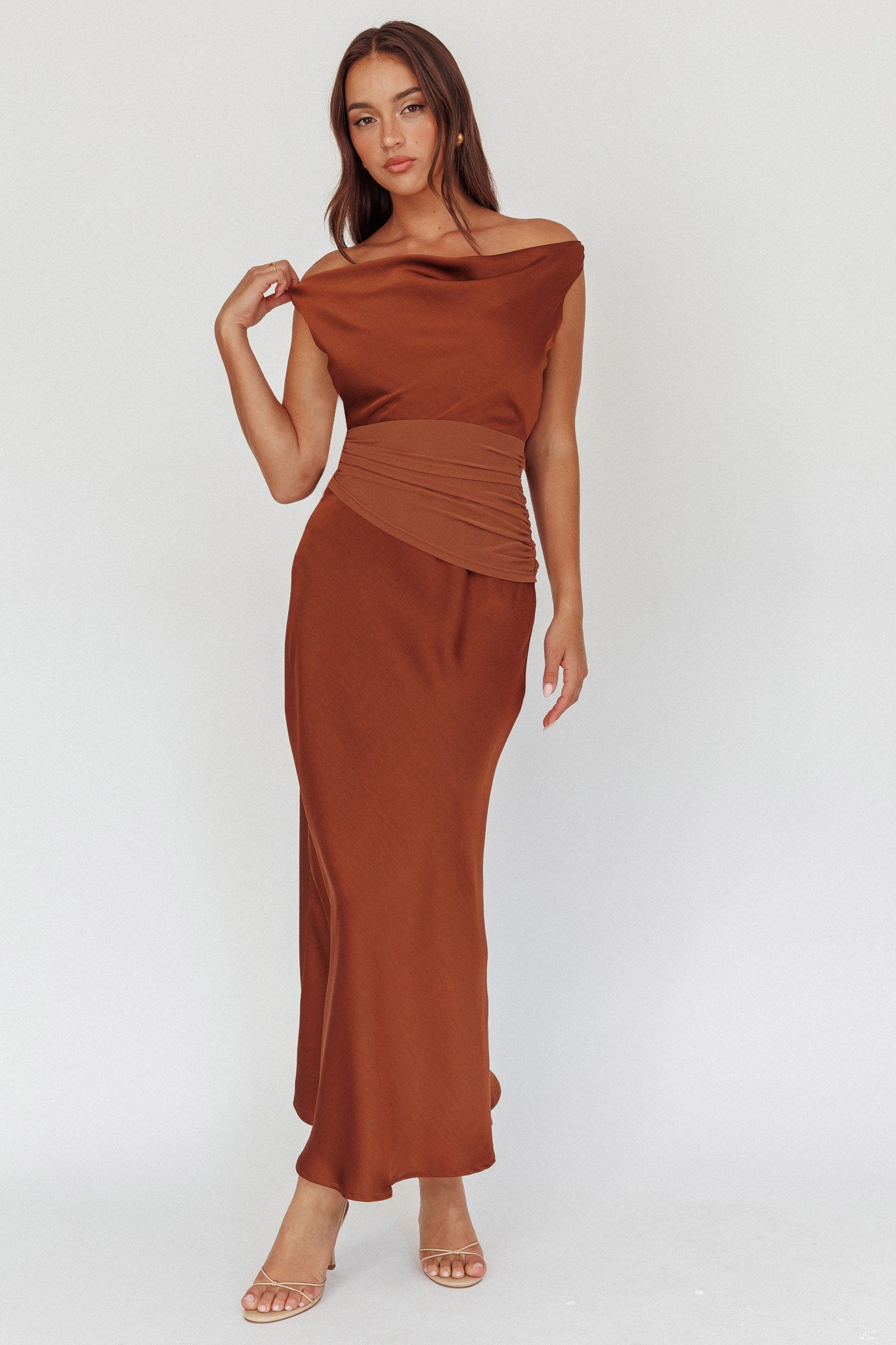 Isabella Open Cowl Back Maxi Dress Cocoa by Selfie Leslie