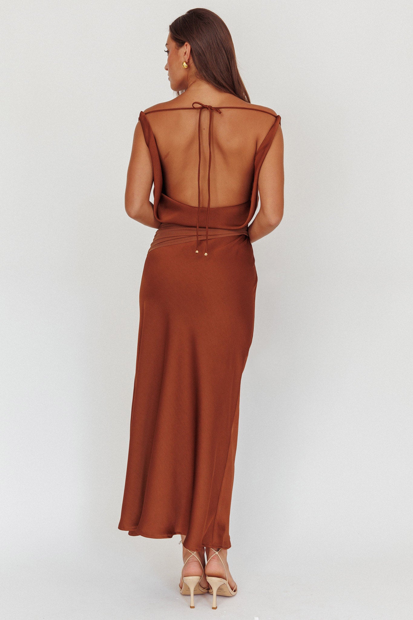 Isabella Open Cowl Back Maxi Dress Cocoa | Selfie Leslie