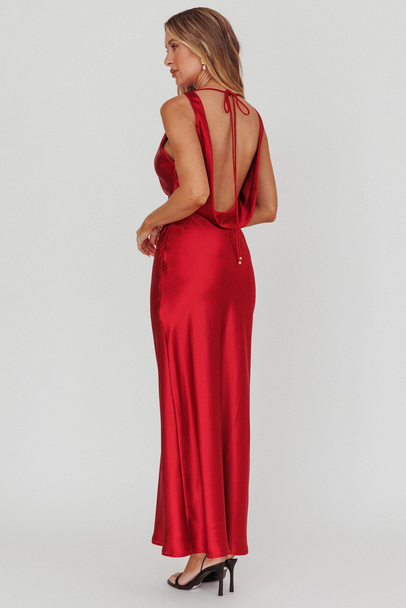 Isabella Satin Backless Maxi Dress Wine by Selfie Leslie