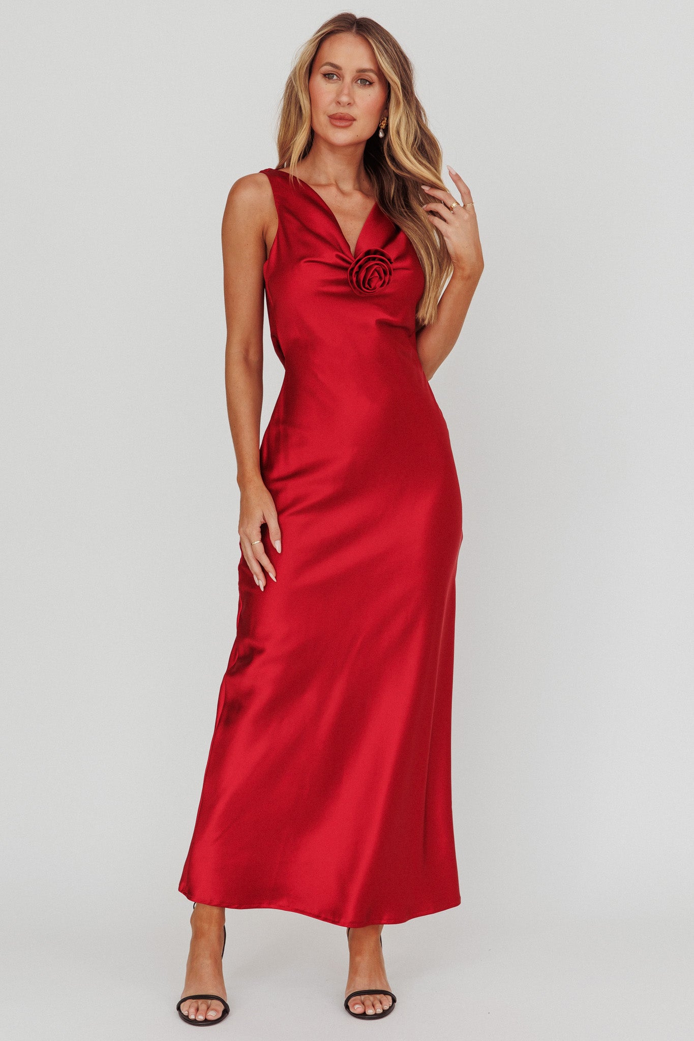 Isabella Satin Backless Maxi Dress Wine by Selfie Leslie