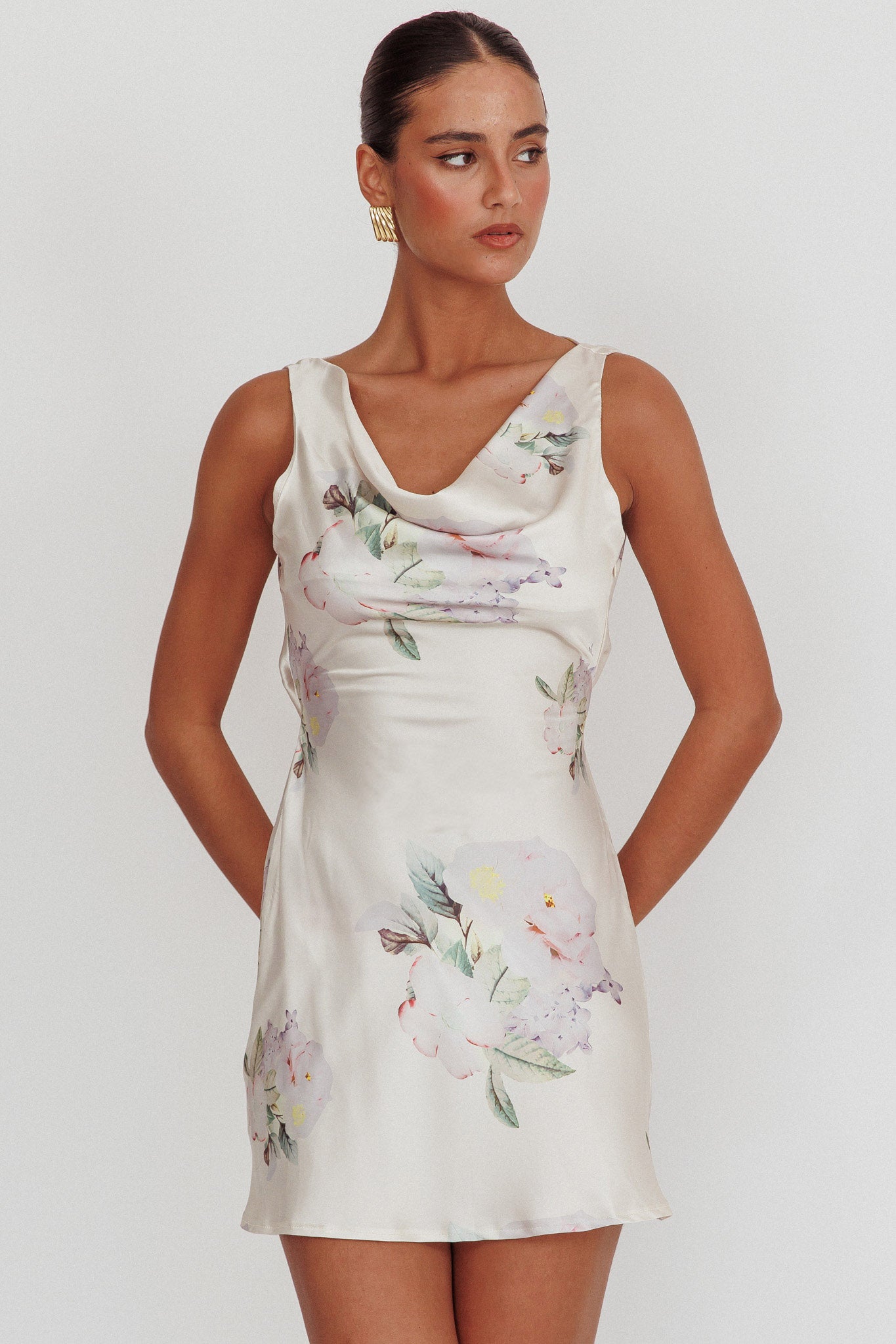 Isabella Satin Backless Mini Dress Butter by Selfie Leslie