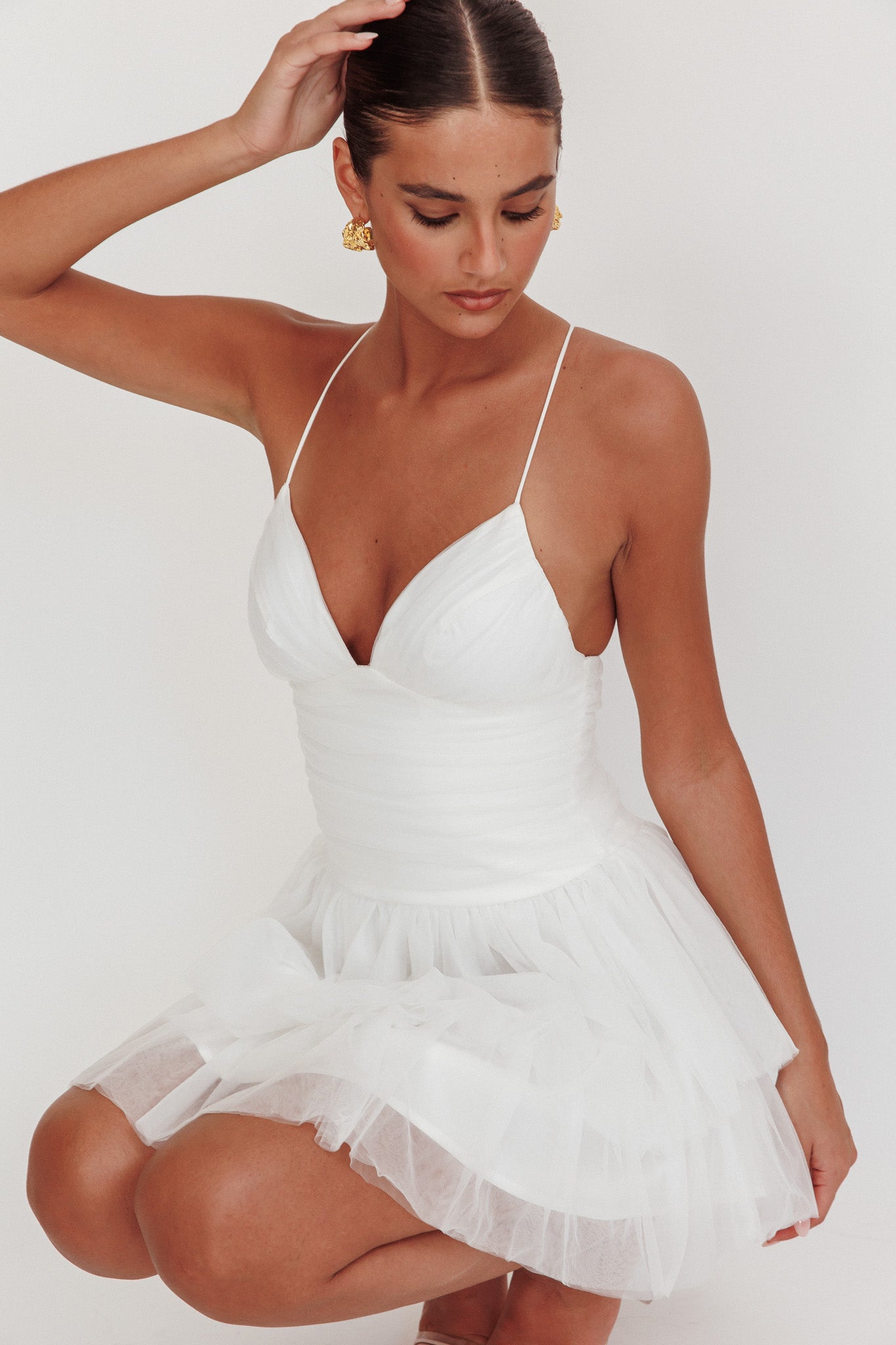 ruched mesh white dress White Ruched Mesh One Shoulder Long Sleeve Midi Dress PinkBlush