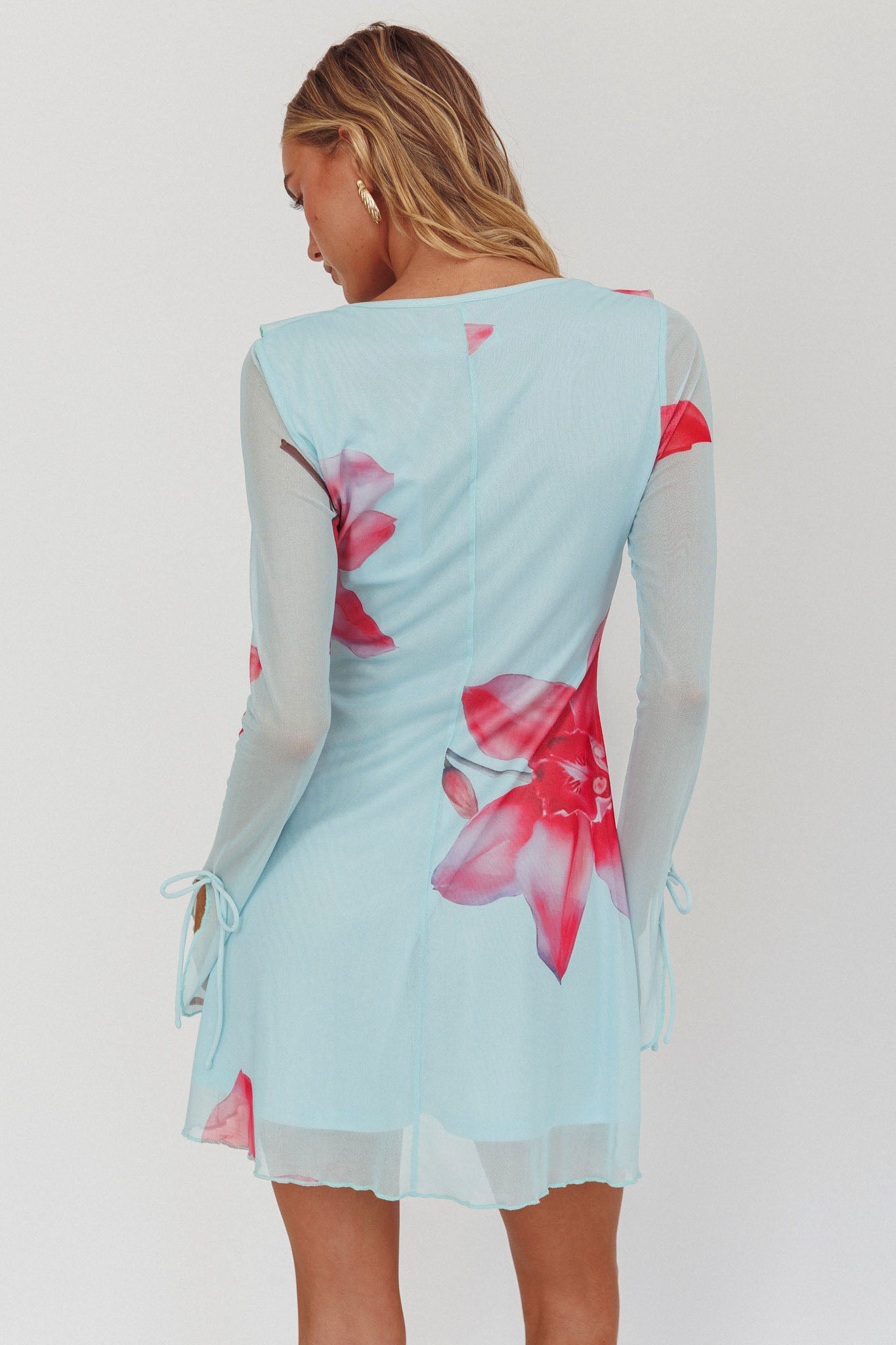 Sea Dreaming Ruffle Trim Mini Dress Floral Blue by Selfie Leslie