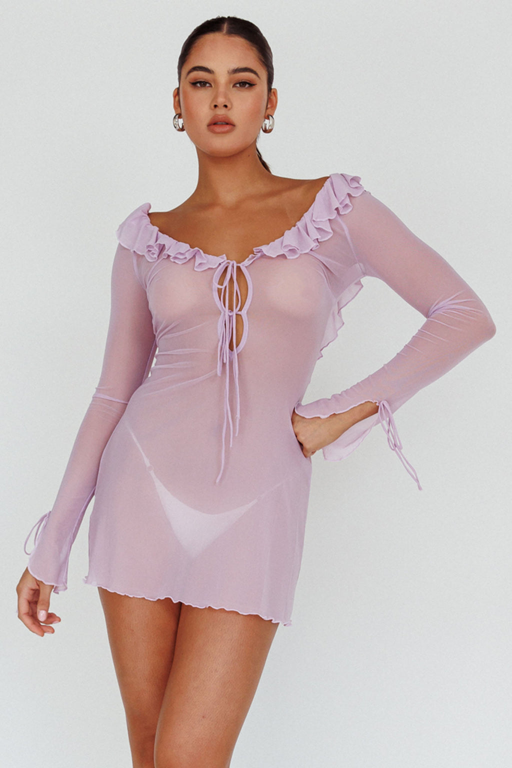 Sea Dreaming Ruffle Trim Mini Dress Lilac by Selfie Leslie