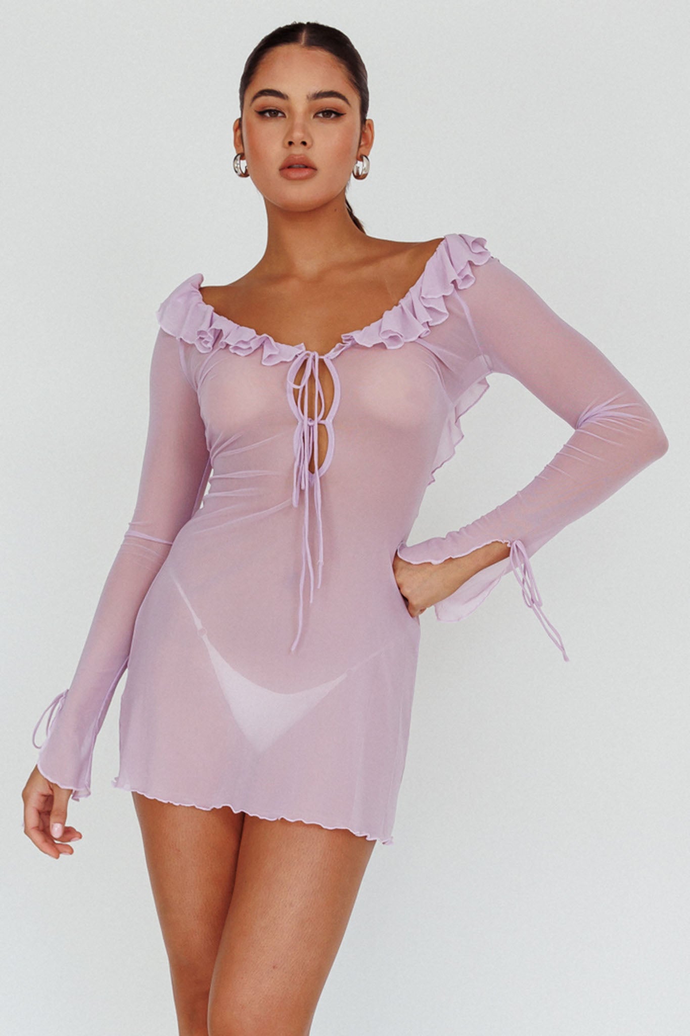Sea Dreaming Ruffle Trim Mini Dress Lilac by Selfie Leslie