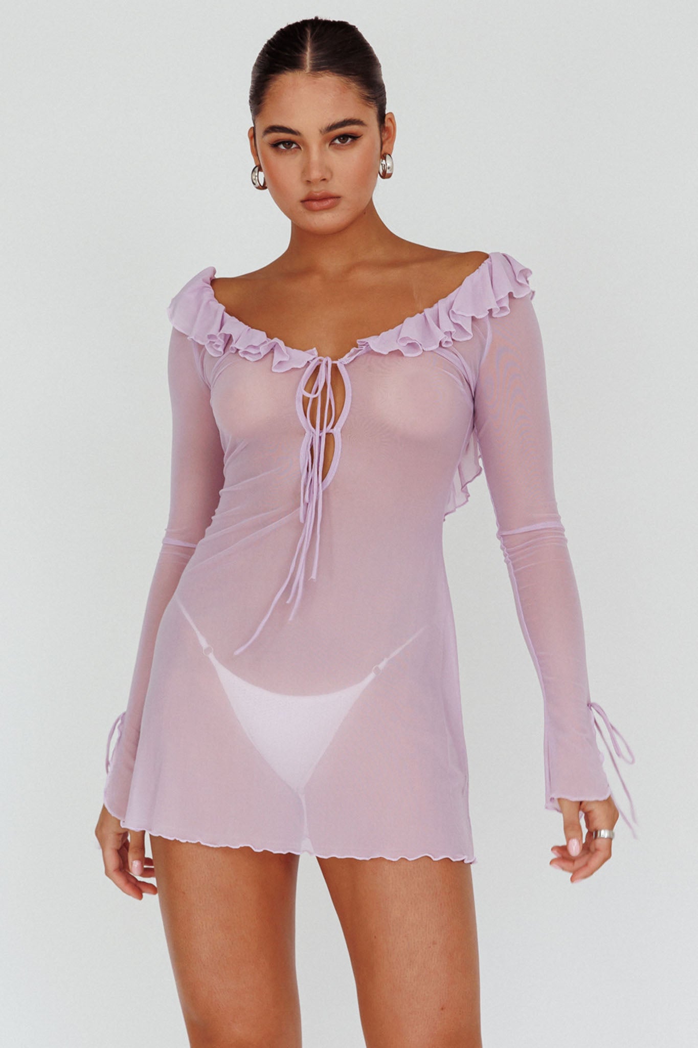 Sea Dreaming Ruffle Trim Mini Dress Lilac by Selfie Leslie