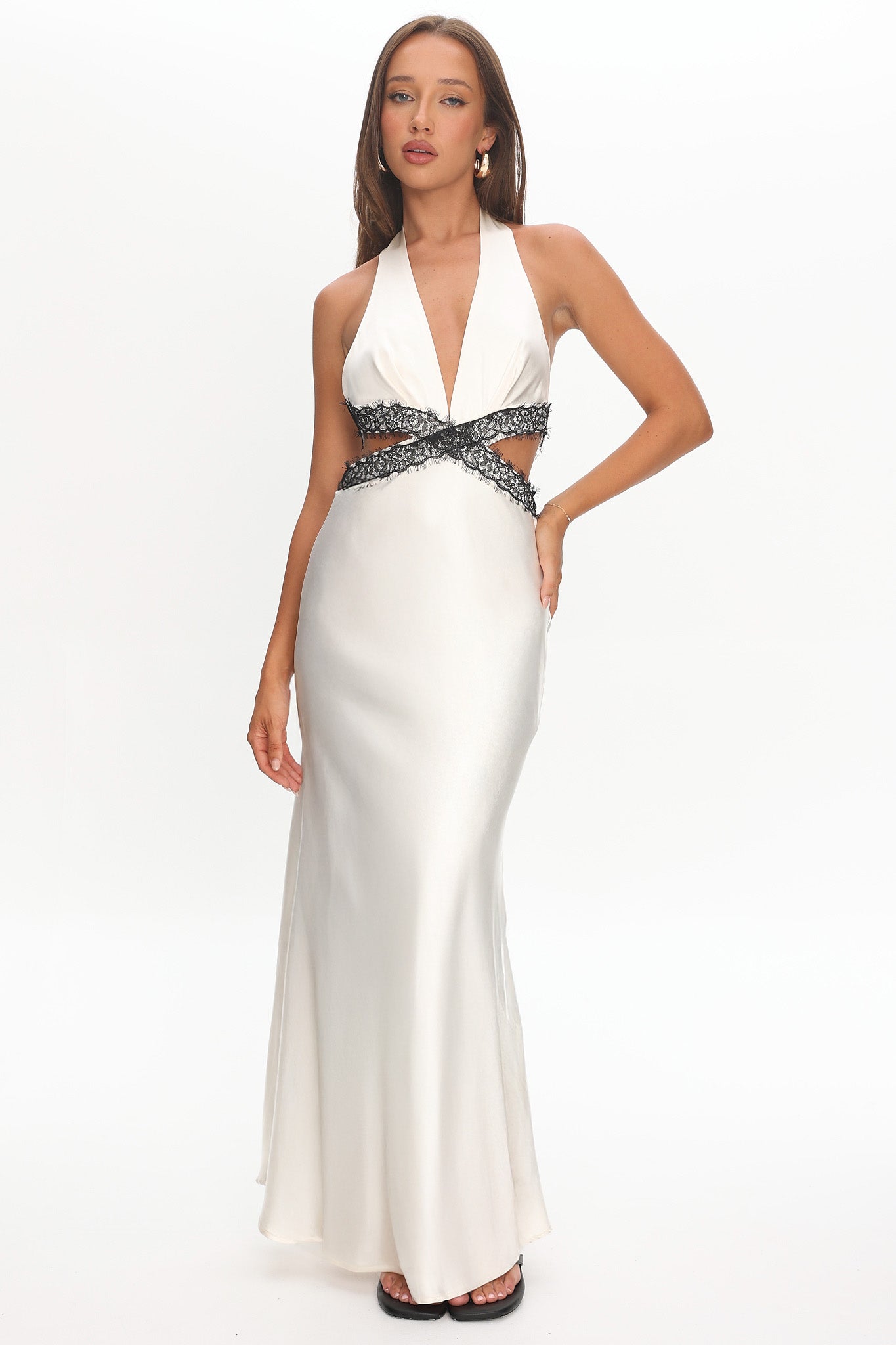 Of Your Dreams Cut-Out Halter Dress Oyster by Selfie Leslie
