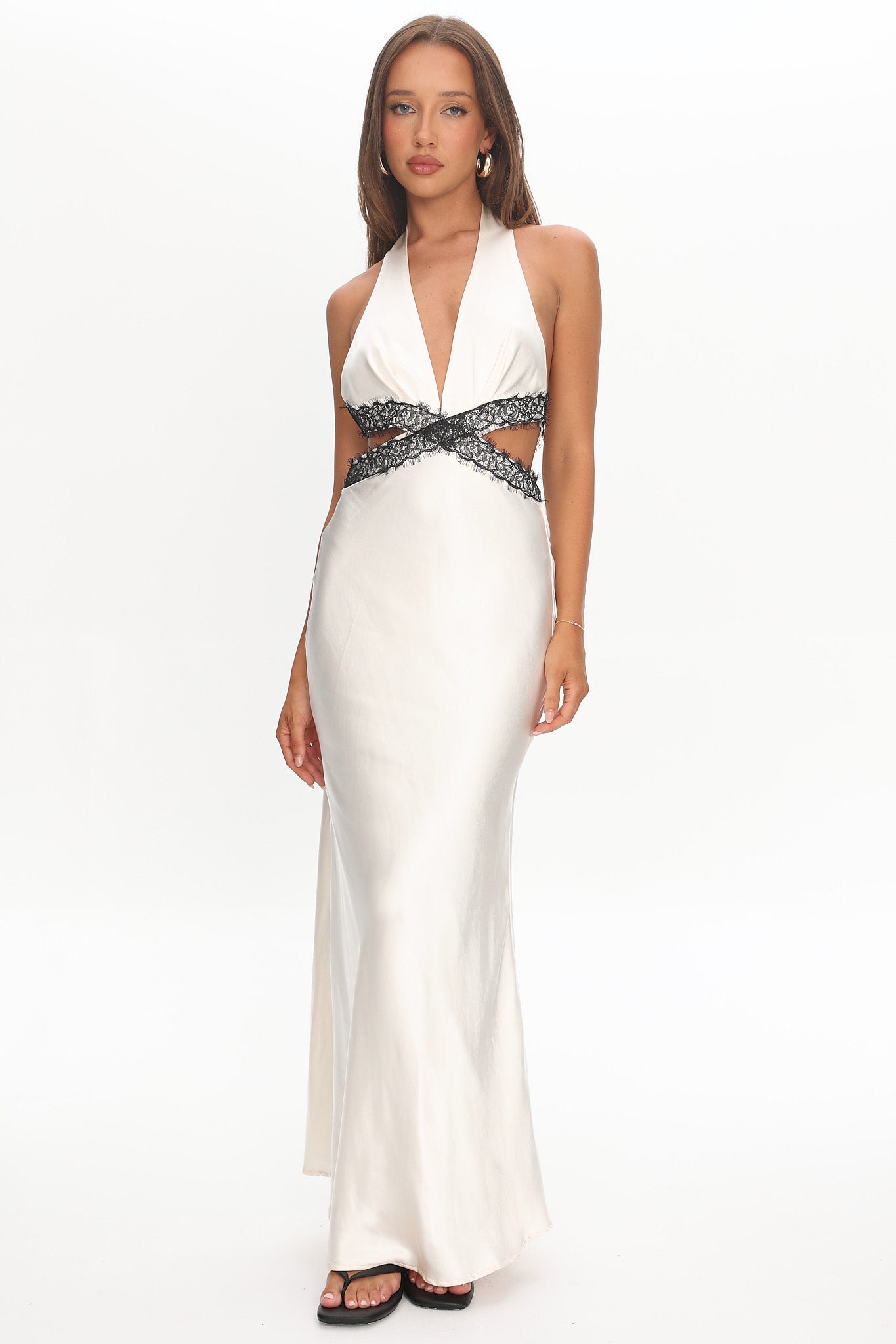 Of Your Dreams Cut-Out Halter Dress Oyster by Selfie Leslie