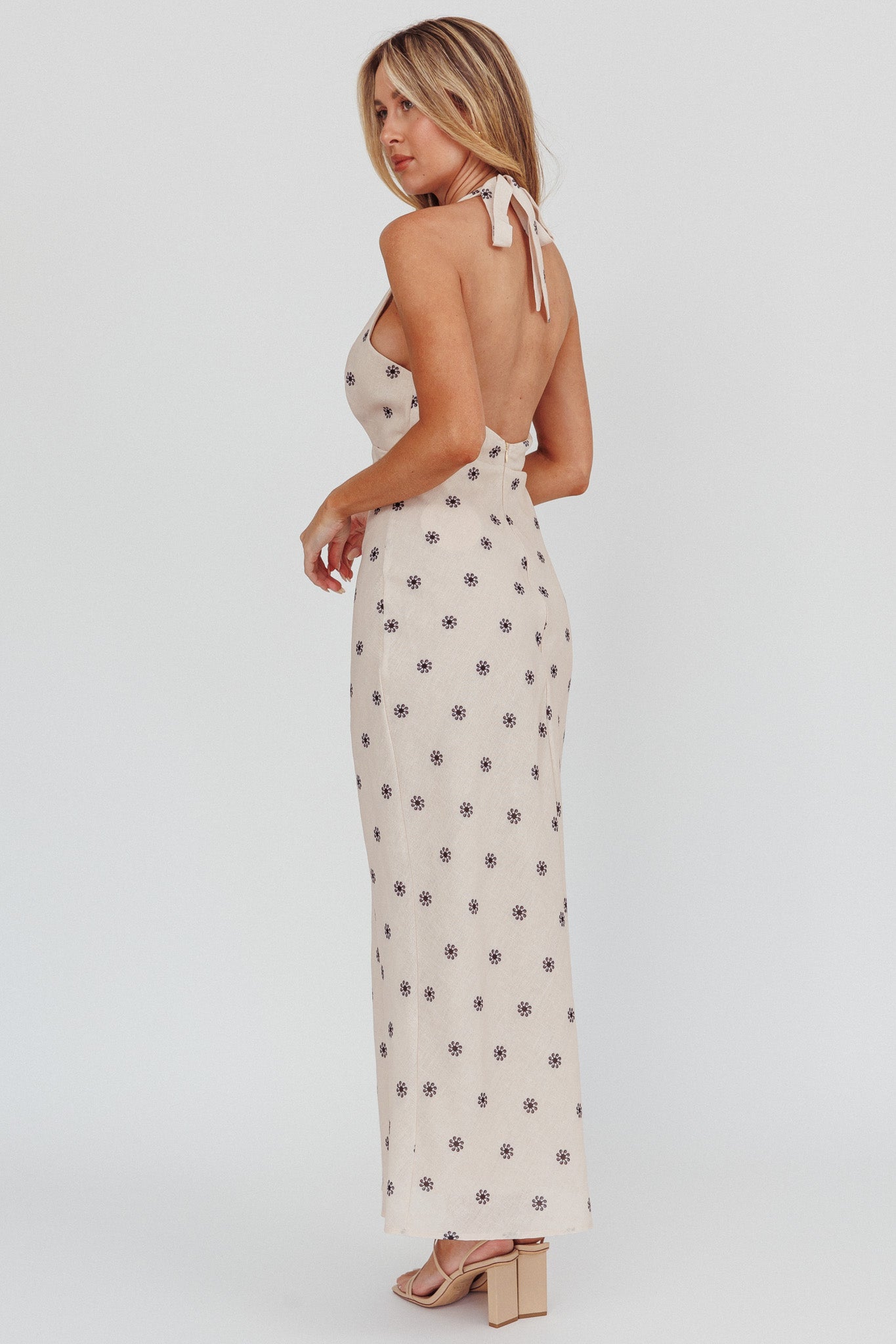 Of Your Dreams Plunging Halter Dress Oat by Selfie Leslie