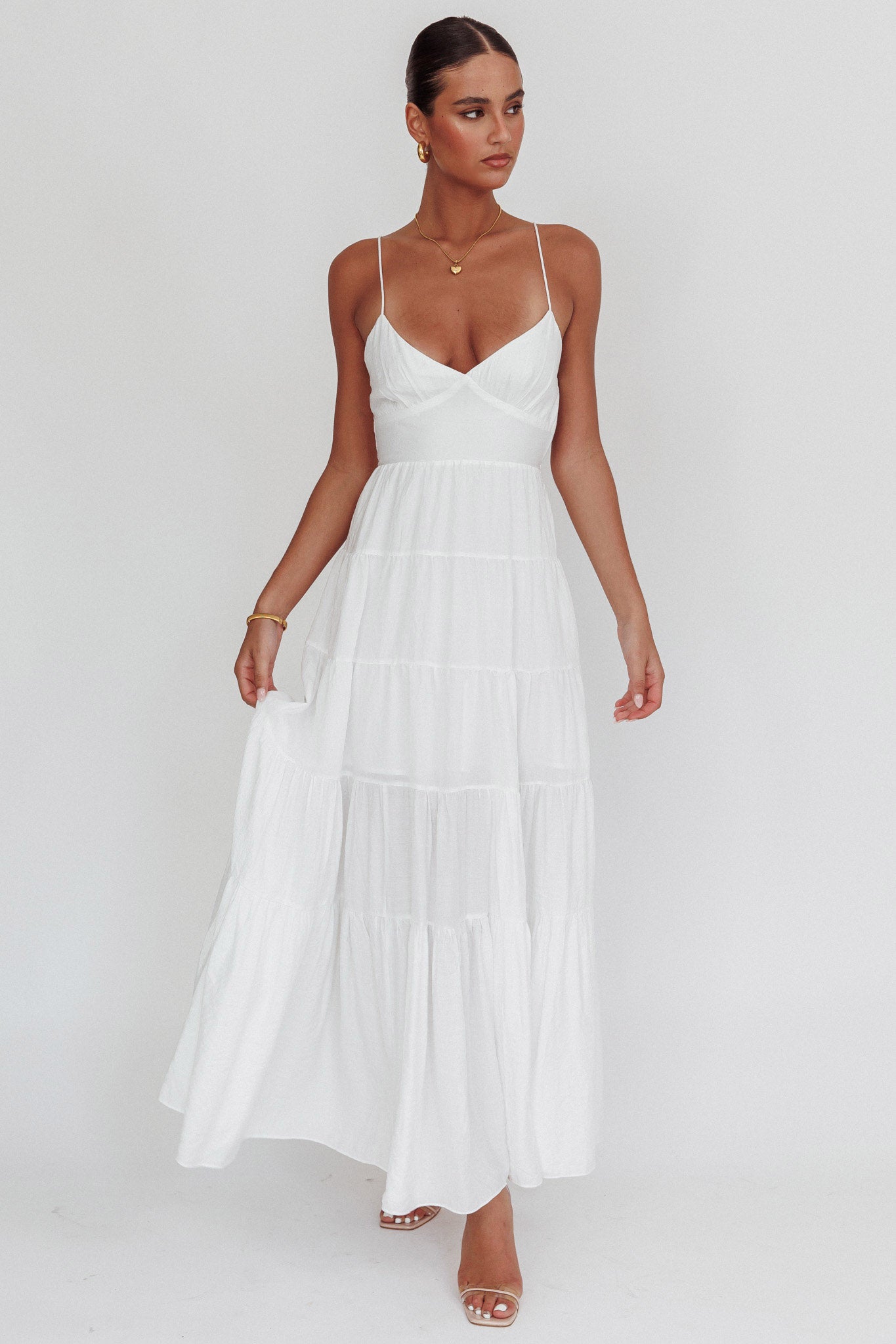 Main Attraction Cami Strap Maxi Dress White by Selfie Leslie