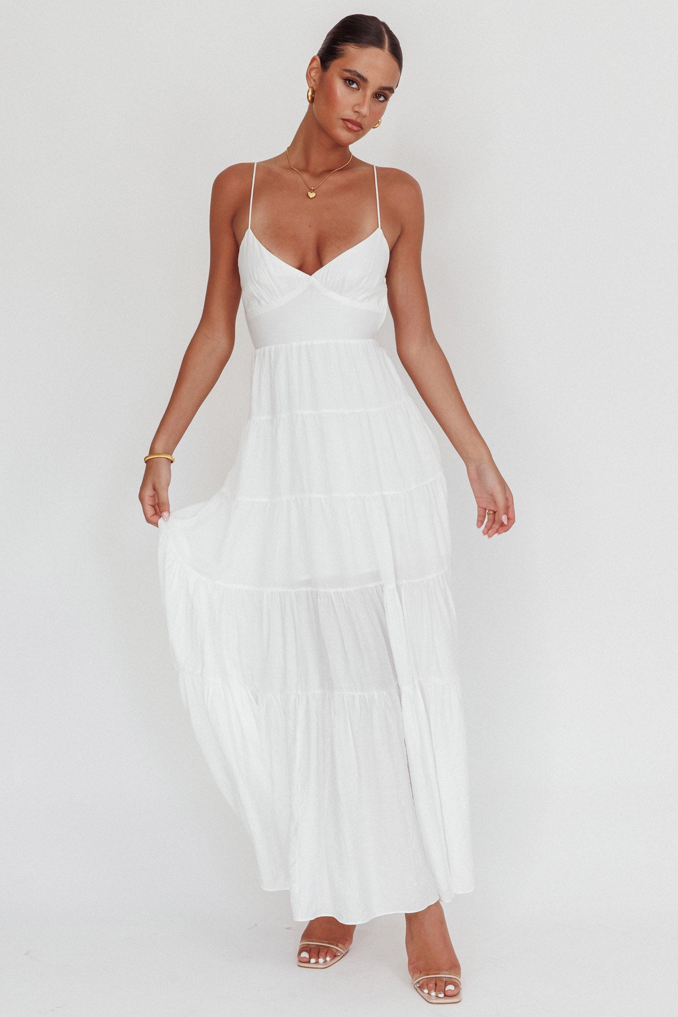 Main Attraction Cami Strap Maxi Dress White by Selfie Leslie