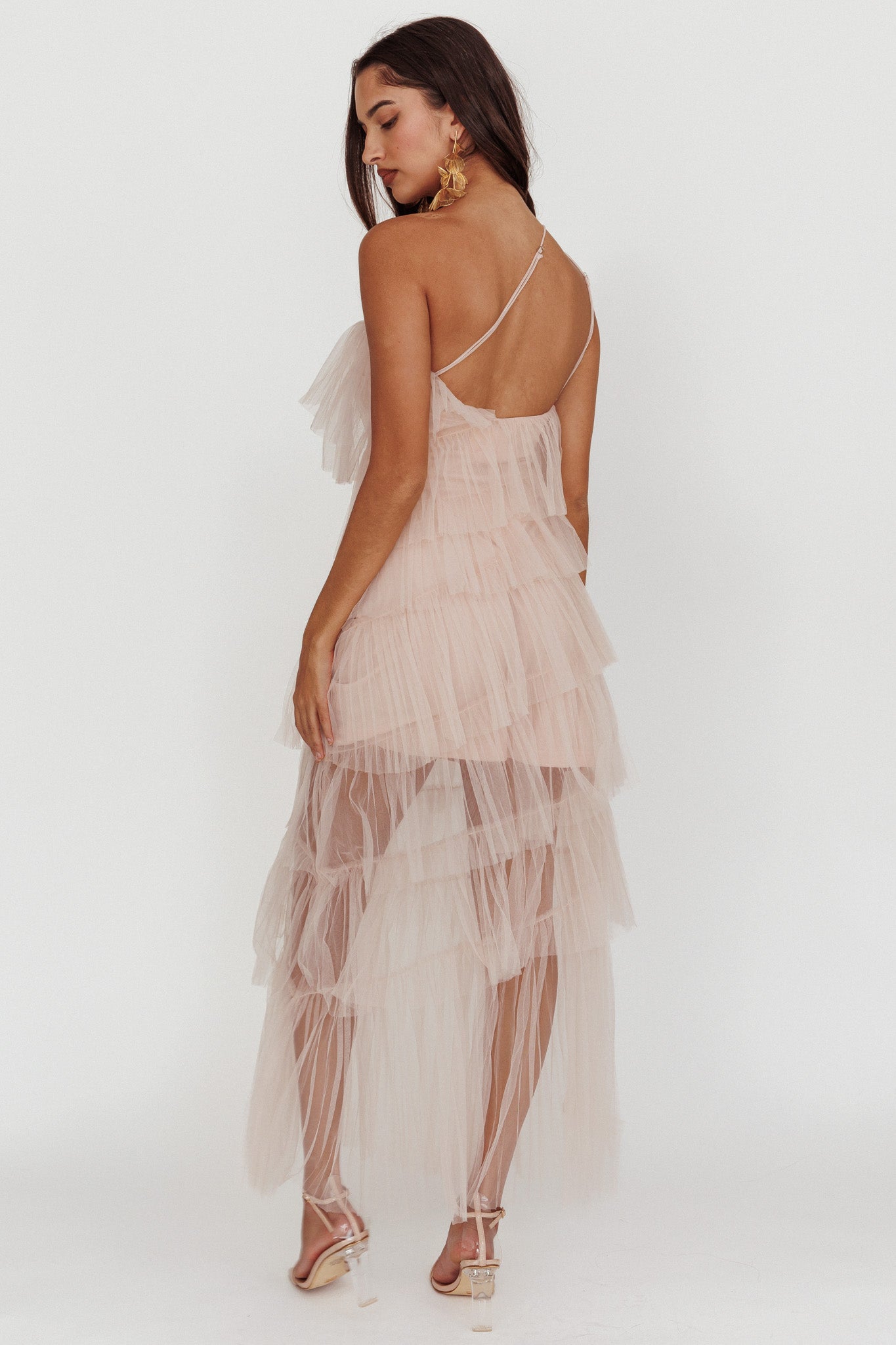 Arrabel Tiered Ruffle Tulle Maxi Dress Blush by Selfie Leslie