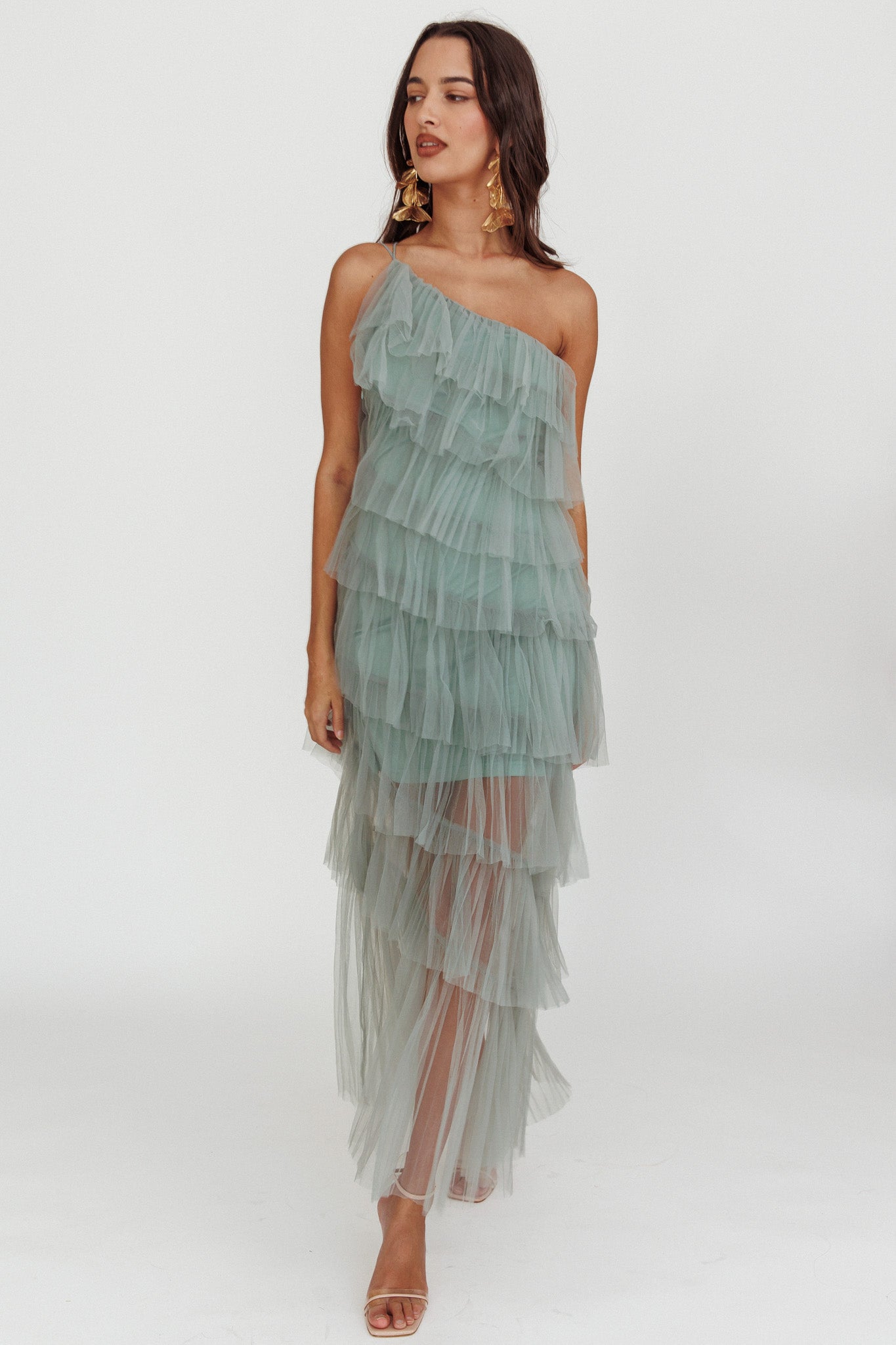 Arrabel Ruffle Trim Maxi Dress Champagne main image 1