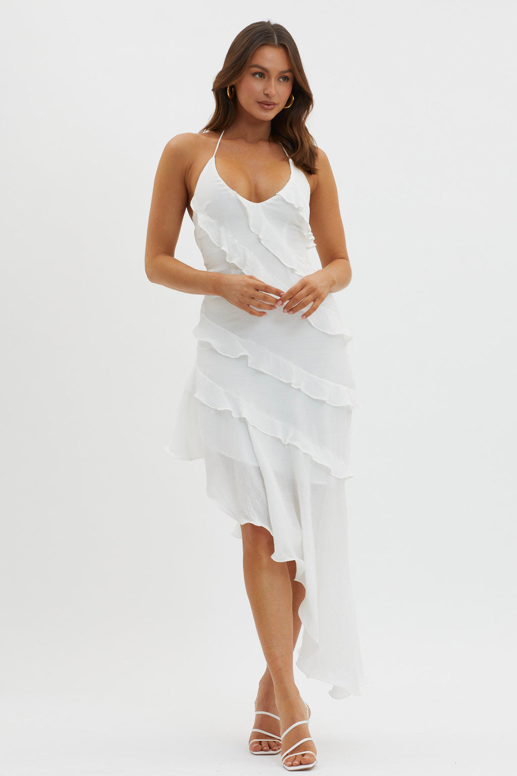 the bobbi asymmetrical ruffle tiered midi dress Anthropologie The Bobbi Asymmetrical Ruffle Tiered Midi Dress Size XS $258