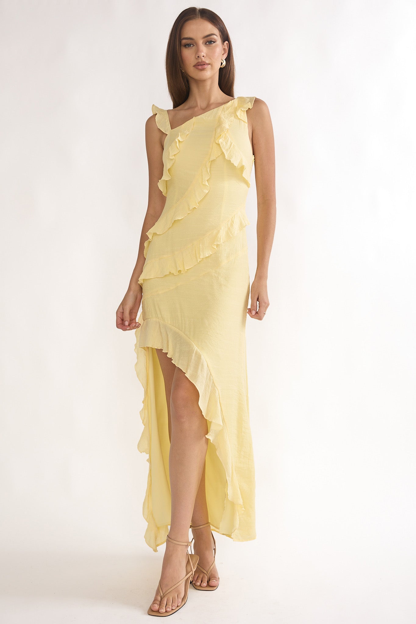 asymmetric hem maxi dress Yvette Slip Maxi Dress With Asymmetrical Hem