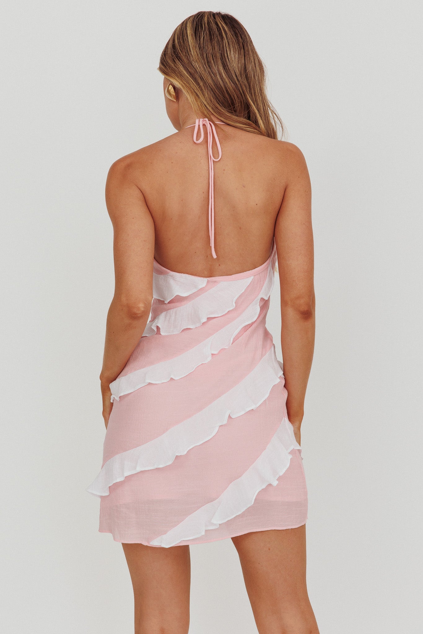Arrabel Halterneck Contrast Ruffle Mini Dress Pink by Selfie Leslie