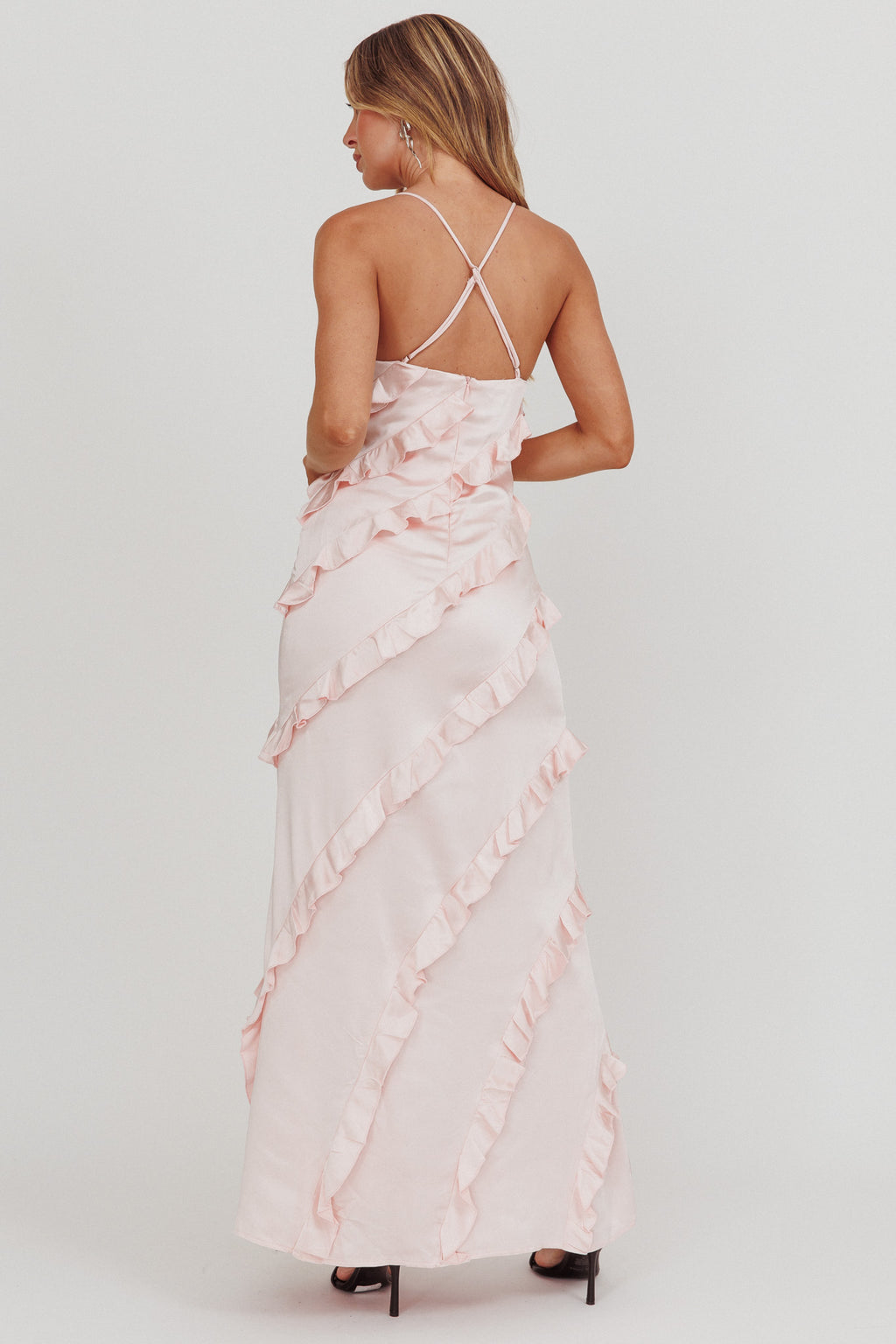 Arrabel Ruffle Trim Maxi Dress Blush by Selfie Leslie
