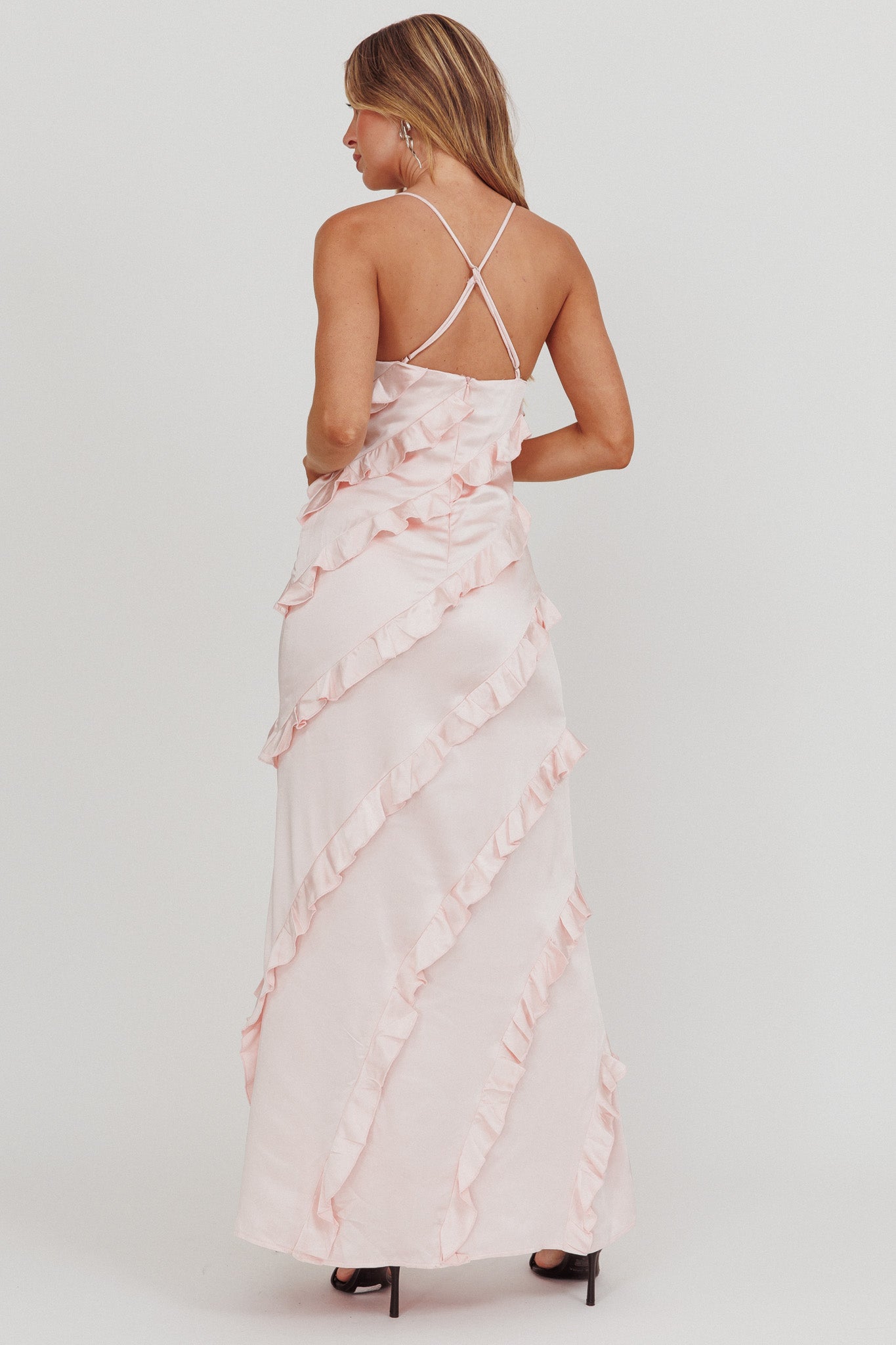 Arrabel Ruffle Trim Maxi Dress Blush by Selfie Leslie