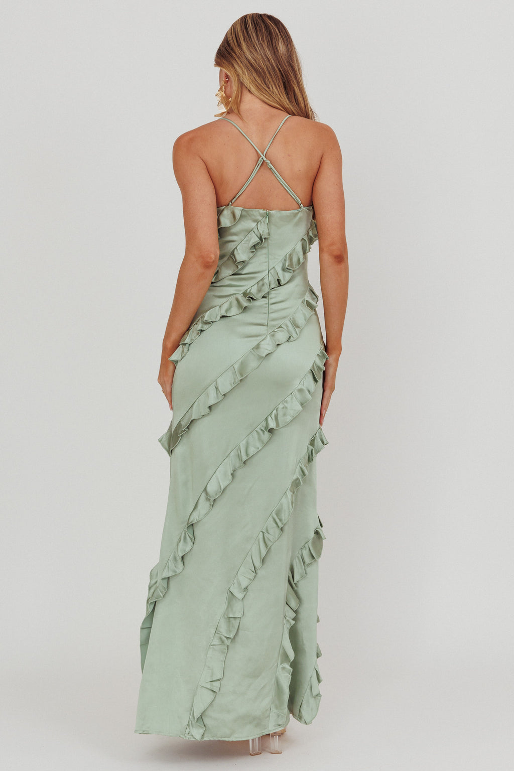 Arrabel Ruffle Trim Maxi Dress Sage by Selfie Leslie
