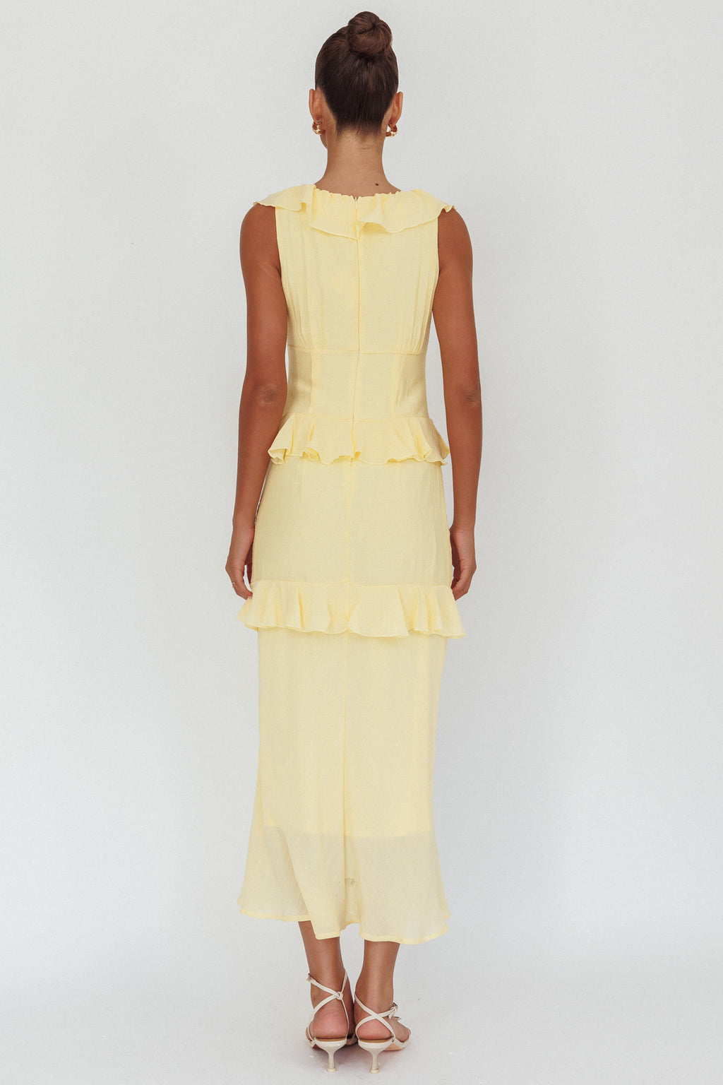 Arrabel Ruffle Trim Bust Tie Maxi Dress Banana by Selfie Leslie