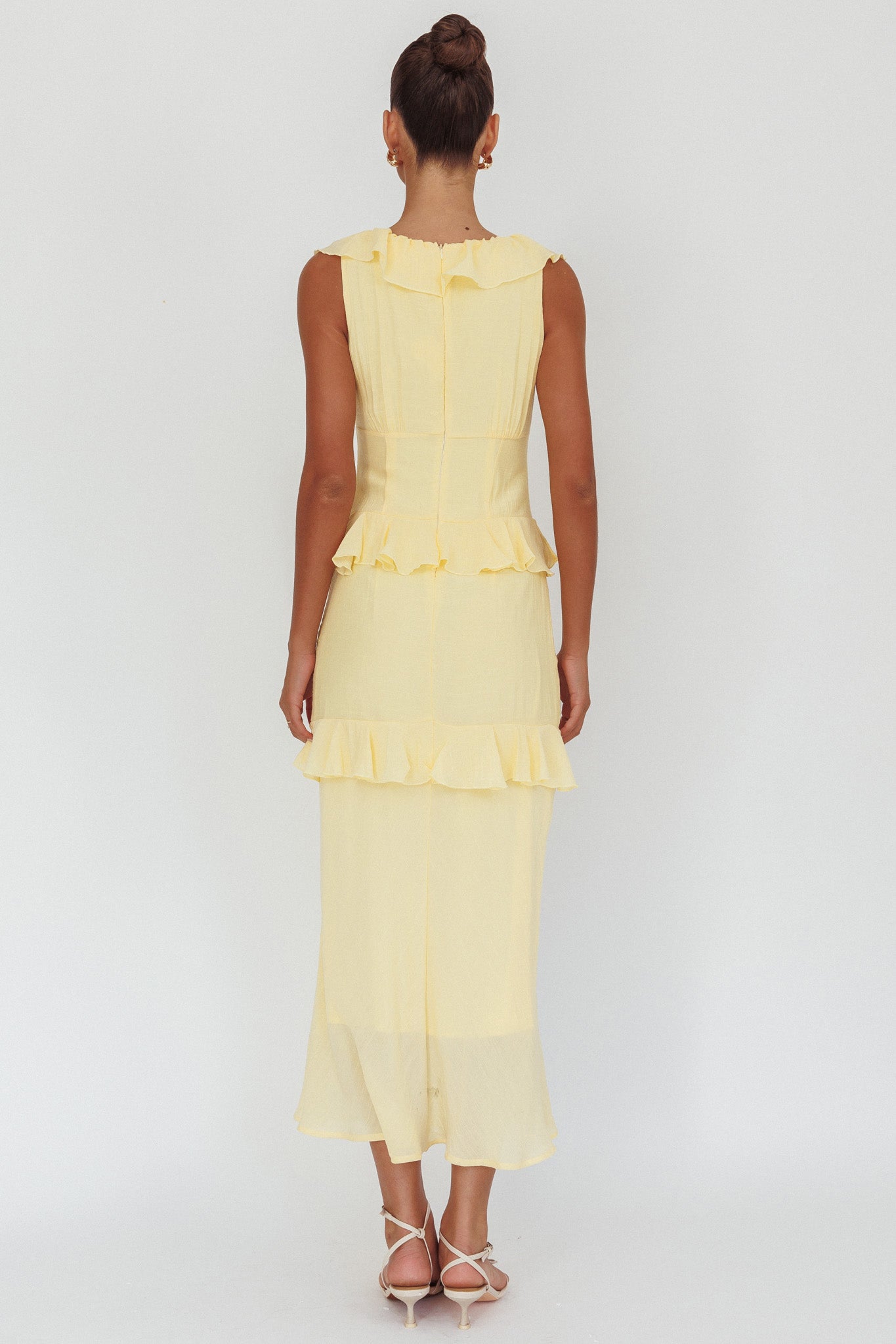 Arrabel Ruffle Trim Bust Tie Maxi Dress Banana by Selfie Leslie