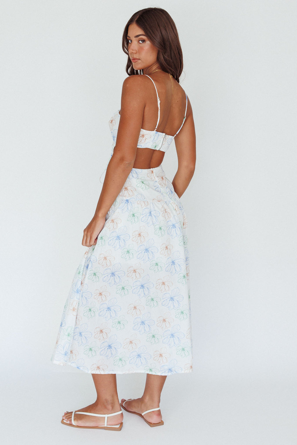 Aloha Cut-Out Waist Midi Dress Floral Blue by Selfie Leslie