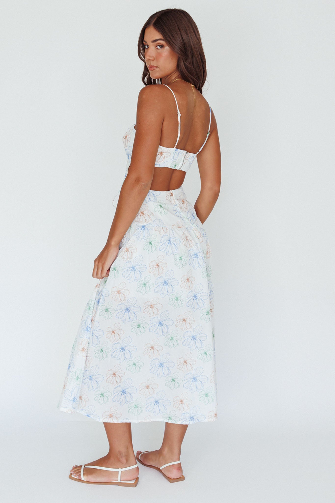 Aloha Cut-Out Waist Midi Dress Floral Blue by Selfie Leslie