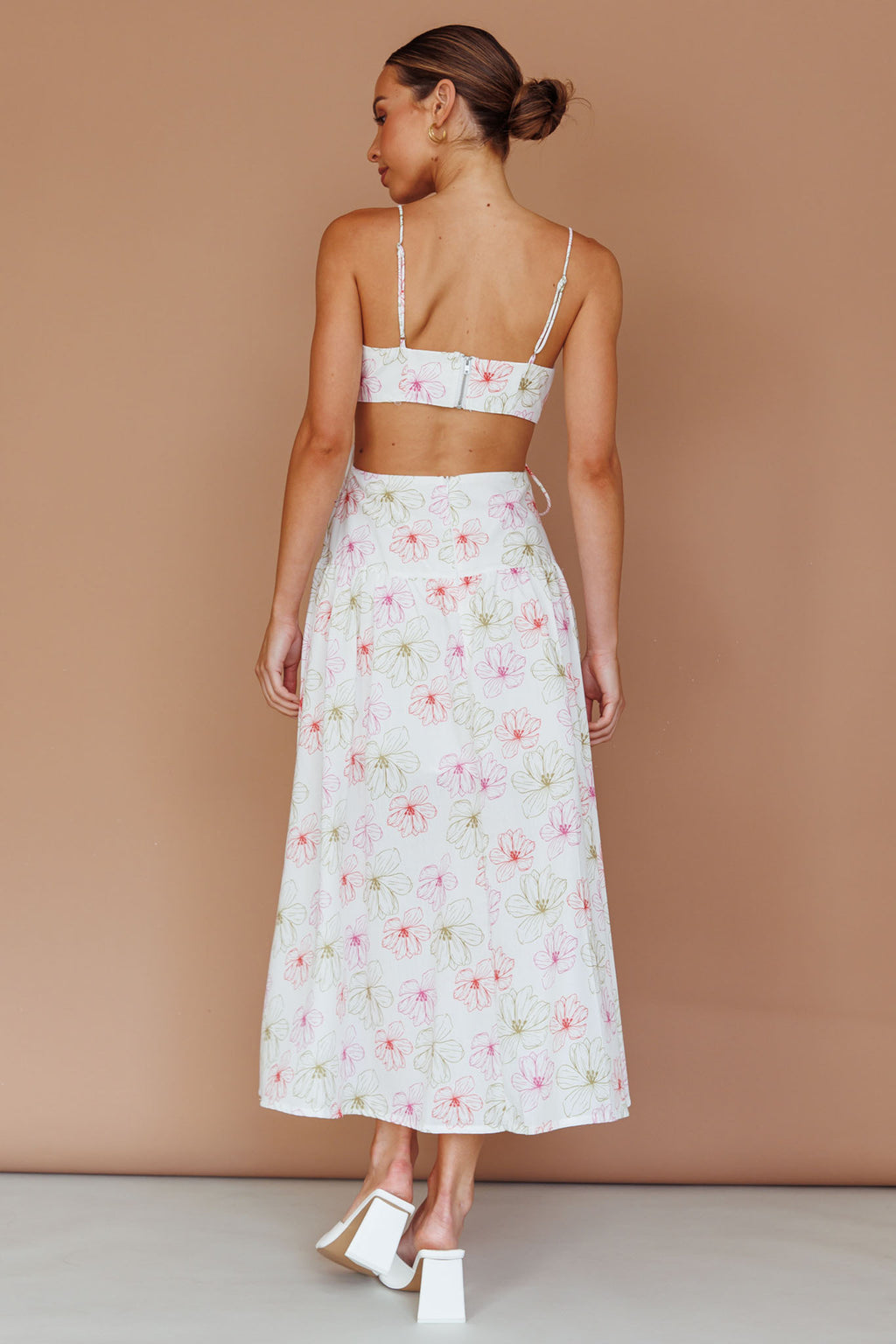 Aloha Cut-Out Waist Midi Dress Floral Pink by Selfie Leslie