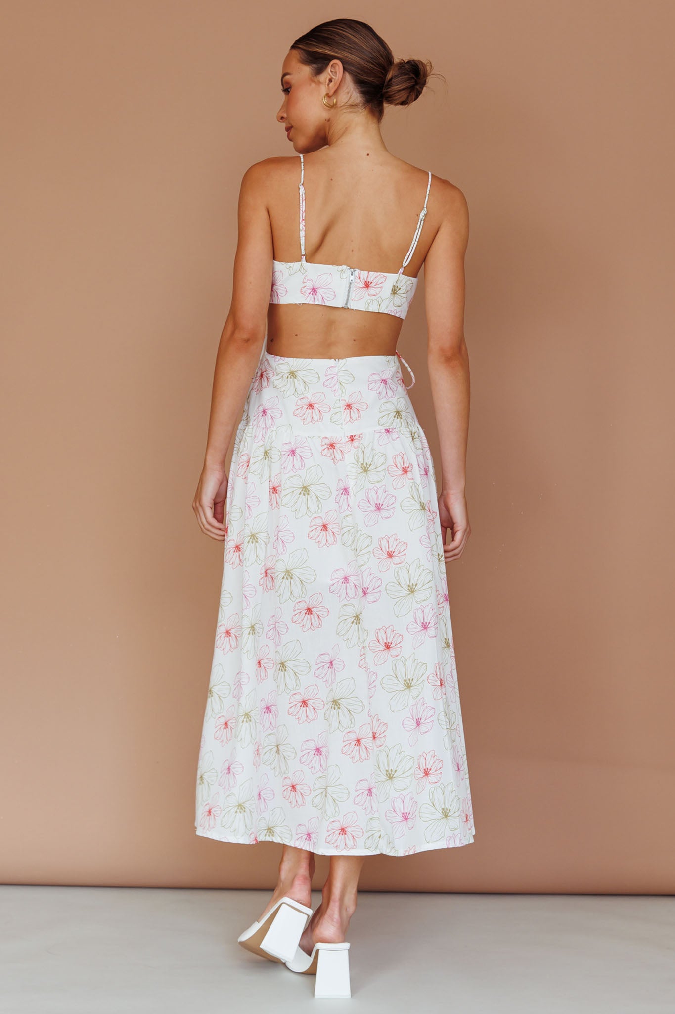 Aloha Cut-Out Waist Midi Dress Floral Pink by Selfie Leslie
