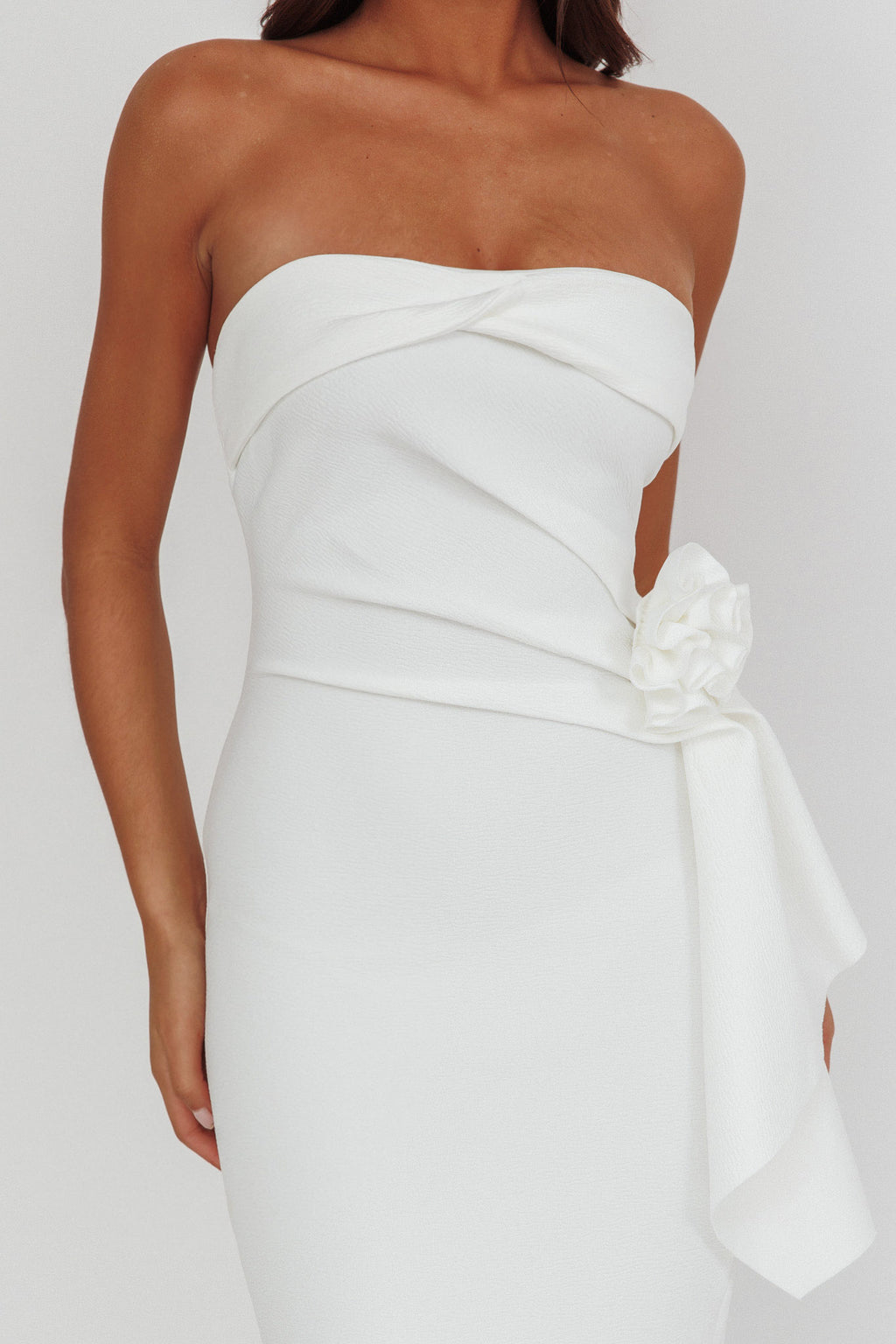 Sasha Cascade Ruffle Rosette Midi Dress White by Selfie Leslie