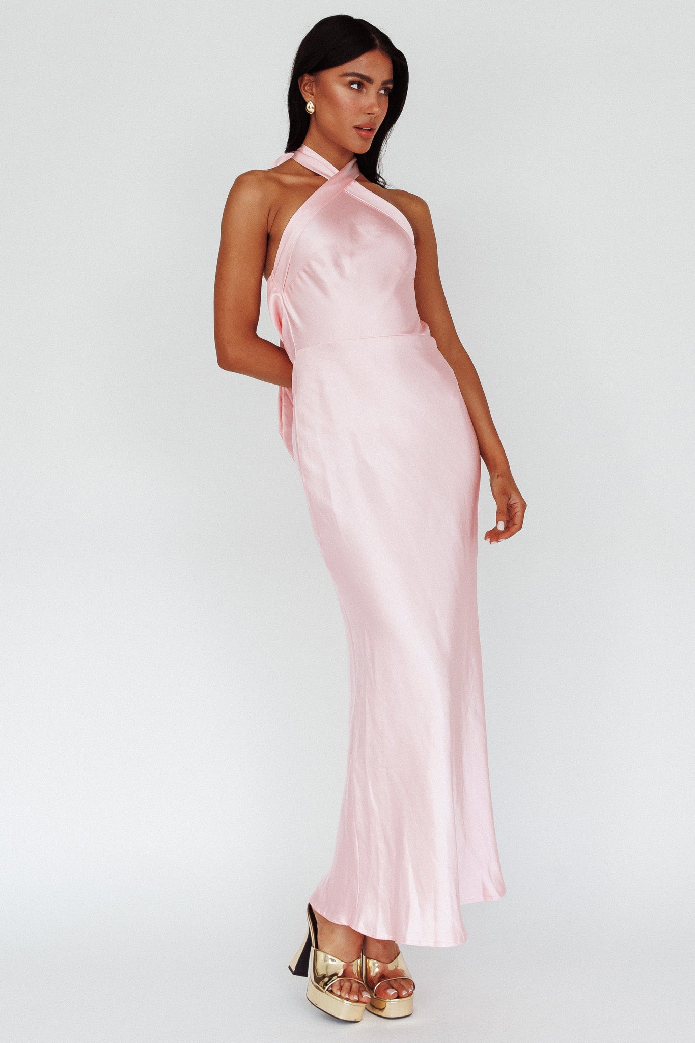 italia azure halterneck maxi dress oyster Italia Azure Halterneck Pearl Back Maxi Dress Oyster